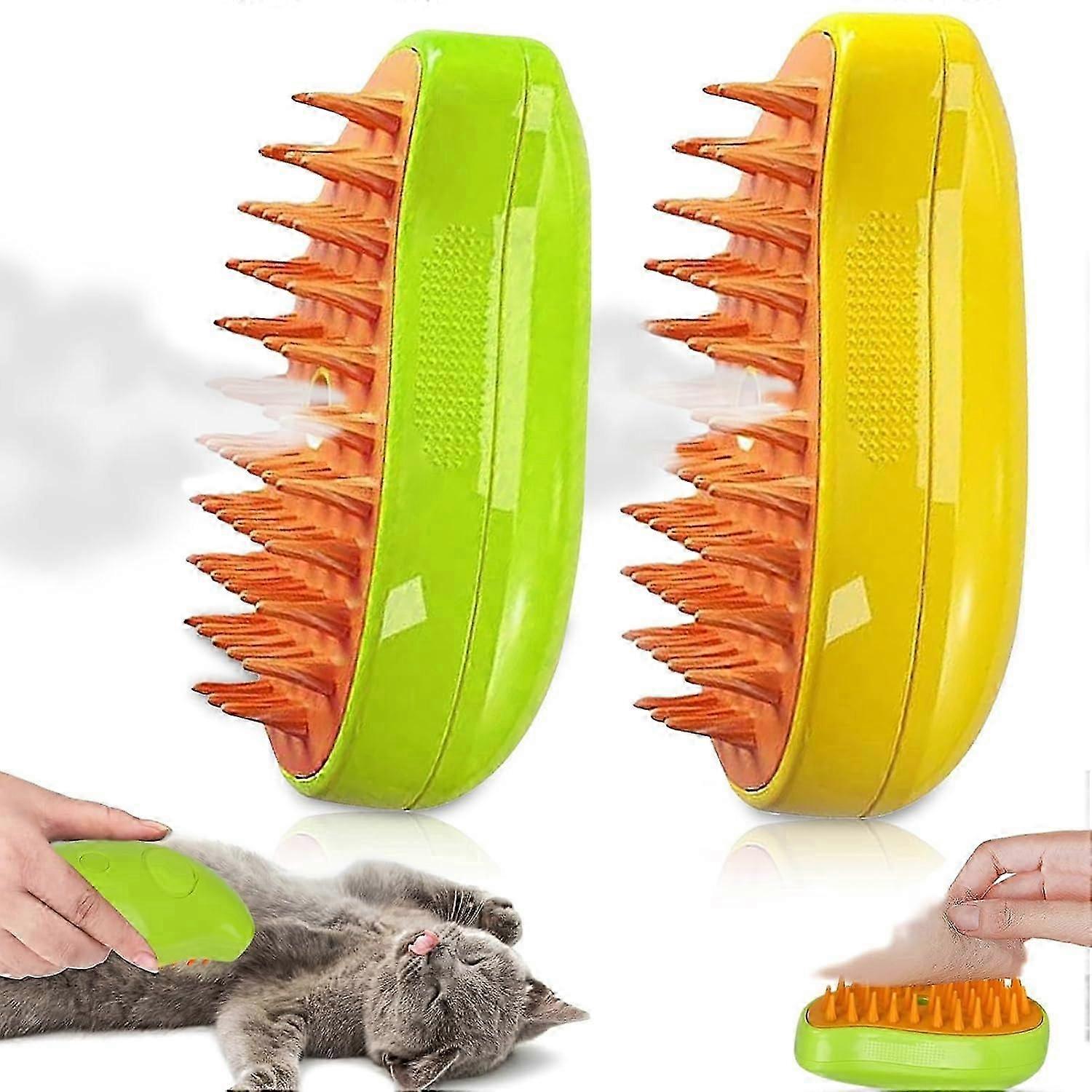 3 in 1 Steamy Cat Brush, 2024 New Cat Steamy Brush, Multifunctional Steam Brush, 2Pcs Self Cleaning Steamy Cat Brush for Long and Short Hair