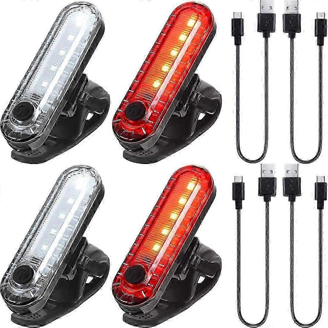 Pack de 4 lumières de vélo rechargeables par USB - Feu arrière de vélo étanche avec 4 modes d’éclairage, lumières de sécurité rouges et blanches (comprend 4 câbles USB)
