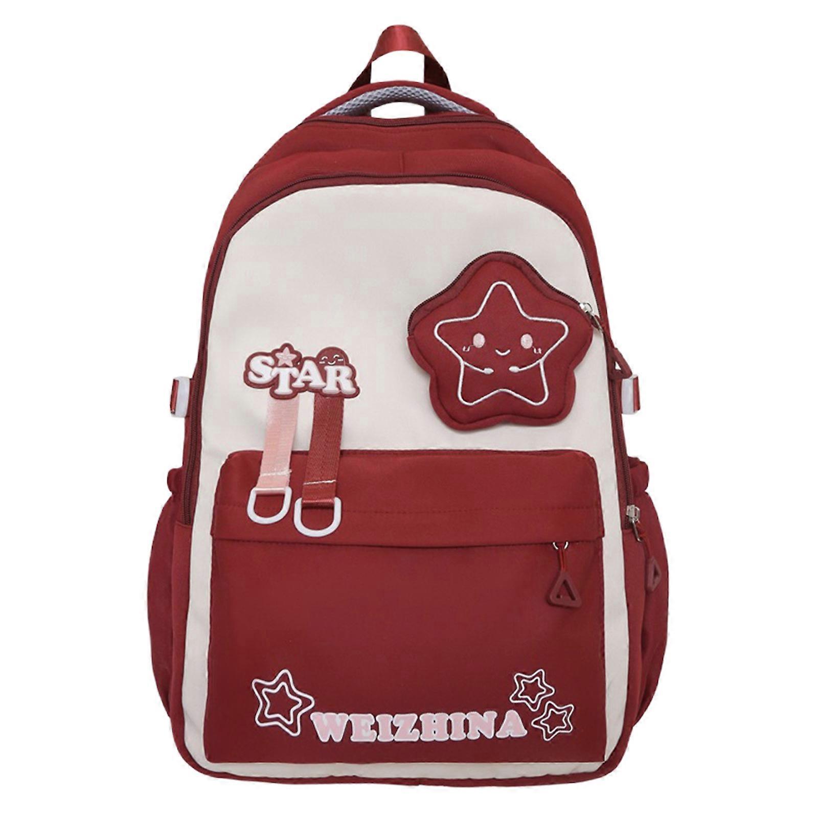 Practical Nylon School Bag for Teens Ergonomic Daypack Large Capacity Student Backpack with Multiple Pockets Rucksack  Claret