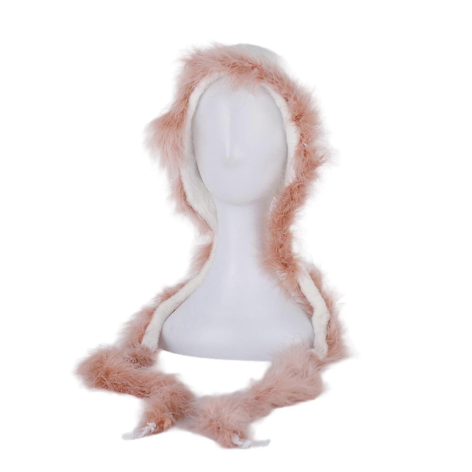 Bonnet d'hiver chaud 2 en 1 pour femme, bonnet à capuche en tricot avec longue sangle en fourrure, coupe-vent, cache-oreilles, cache-cou, blanc