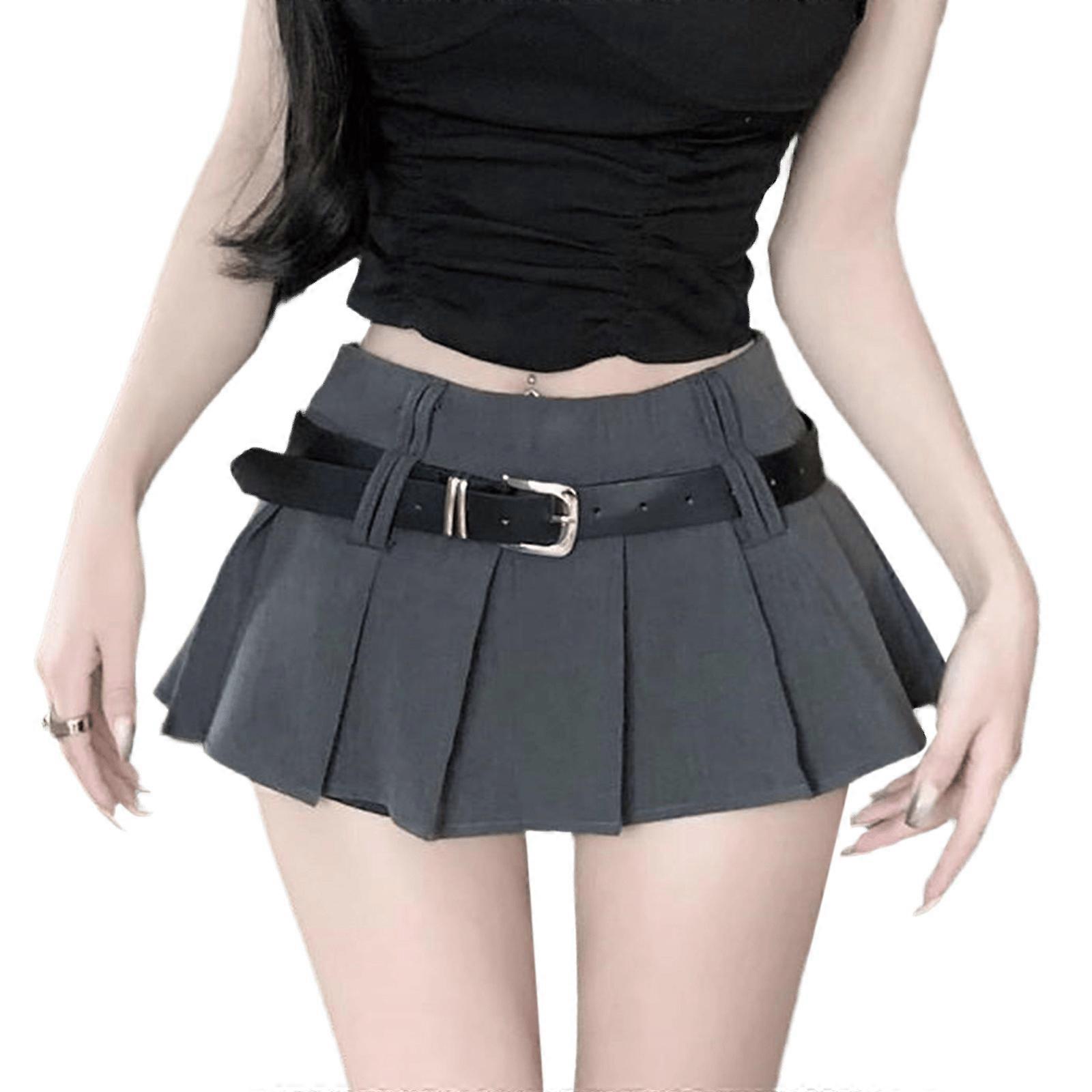 Fashionable Pleated Skirt for Girls Low Waist Short Dress with Belt Suitable for School Dance and Party Nightclub Event  Gold XL