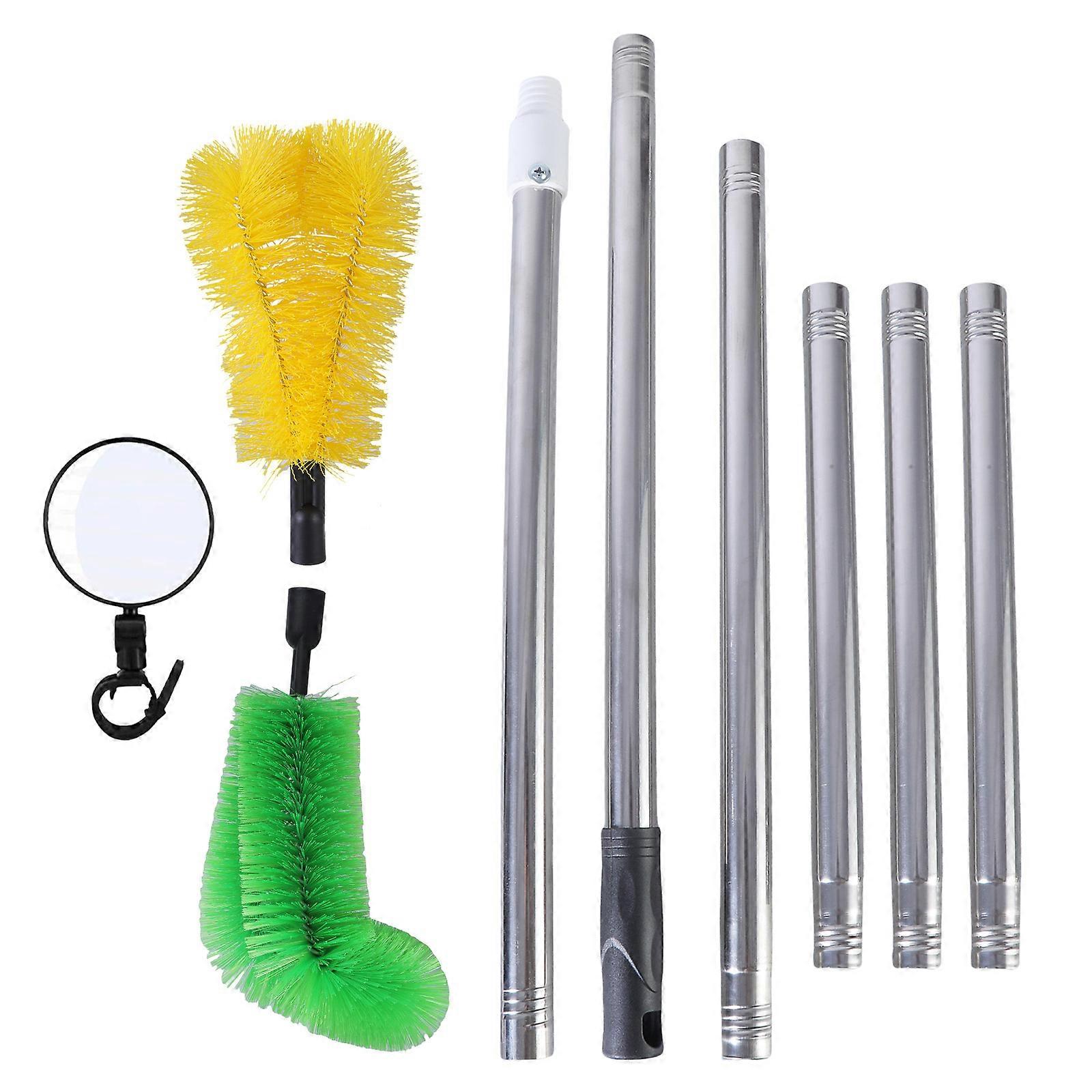 Tige télescopique Avant-toit Brosse de nettoyage Nettoyeur de coulis Débris Feuilles Branches Extracteur de gouttière Outil de nettoyage Outil de toiture vert et jaune