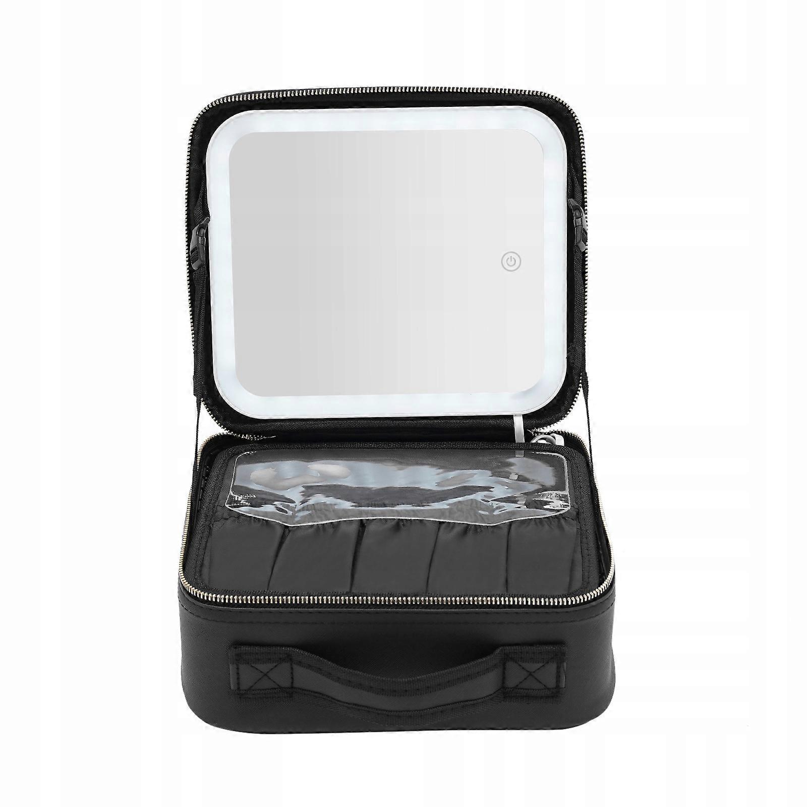 Large Cosmetic Bag Organizer With Compartments Lamp And Mirror