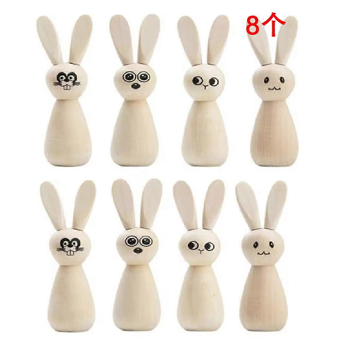 Wooden Bunny Peg Dolls Set of 8 Unfinished Peg Dolls Easter Rabbits Statue Bunny Figurines Blank to