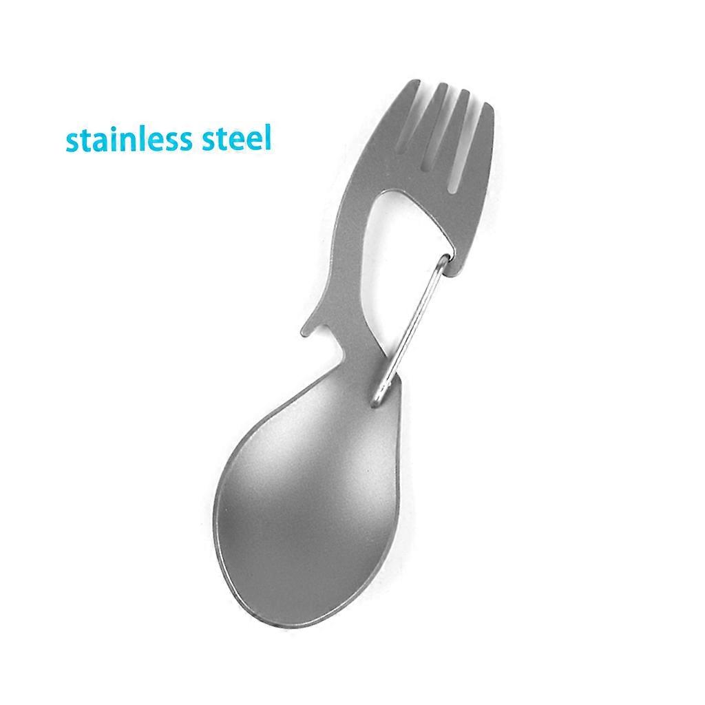 Camping Utensils 3-in-1 Stainless Steel for Titanium Spoon, Fork, Bottle Opener Combo Folding Cutlery