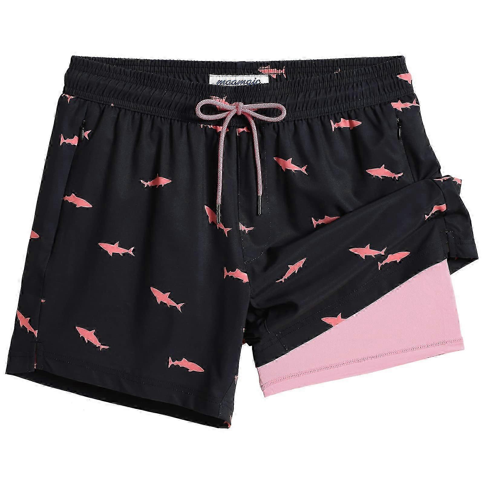 Men's Swim Trunks with Compression Liner 5 Inch Stretch Beach Shorts Quick Dry with Zipper Pockets Anti-Chafing Board Shorts -GS