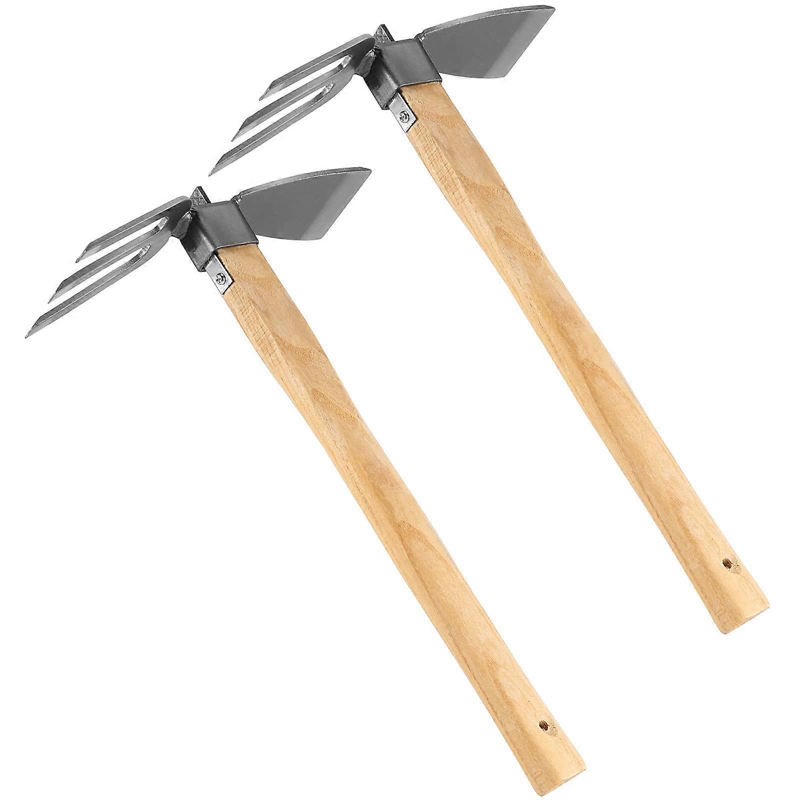 Dual Headed Hoe and Cultivator Hand Tiller Set for Soil Loosening, Weeding, and Gardening Tasks - 2 Piece Tool Kit