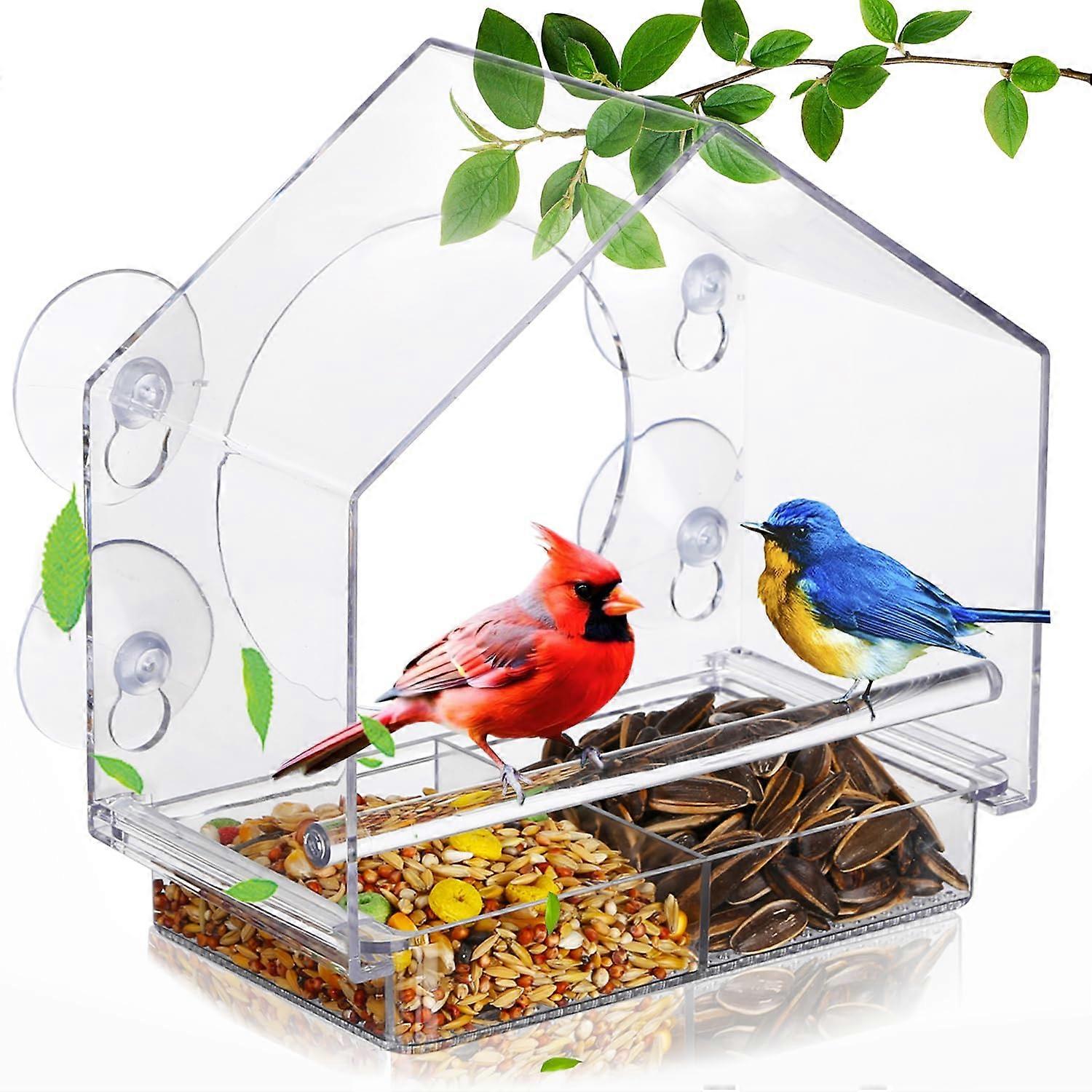 Window Bird Feeders with Strong Suction Cups - Clear Outdoor Bird Feeders for Wild Bird Watching, Easy to Clean for Garden and Yard