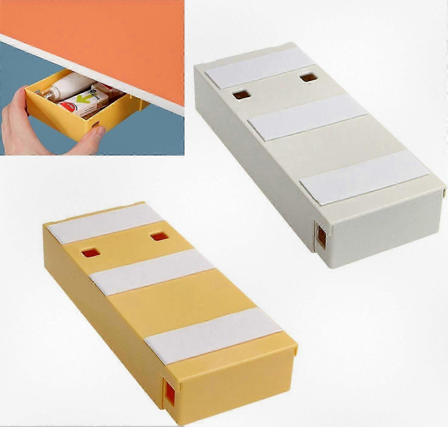 2-Piece Under Desk Storage Organizer, Adhesive Mount Hidden Drawer for Home and Office Workspace