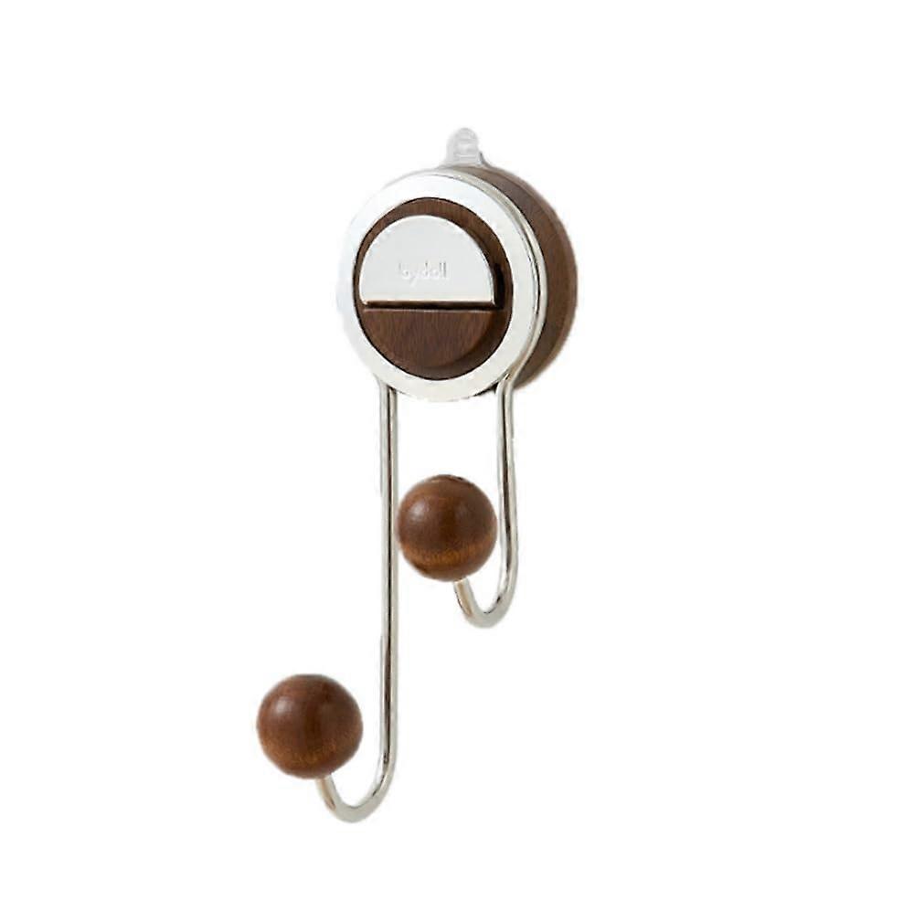 Suction Cup Coat Hooks Wood Walnut Finish Non-Trace Stick Wall Hooks No-Drill Shower Organizer Adjustable Hangers 2 Pack