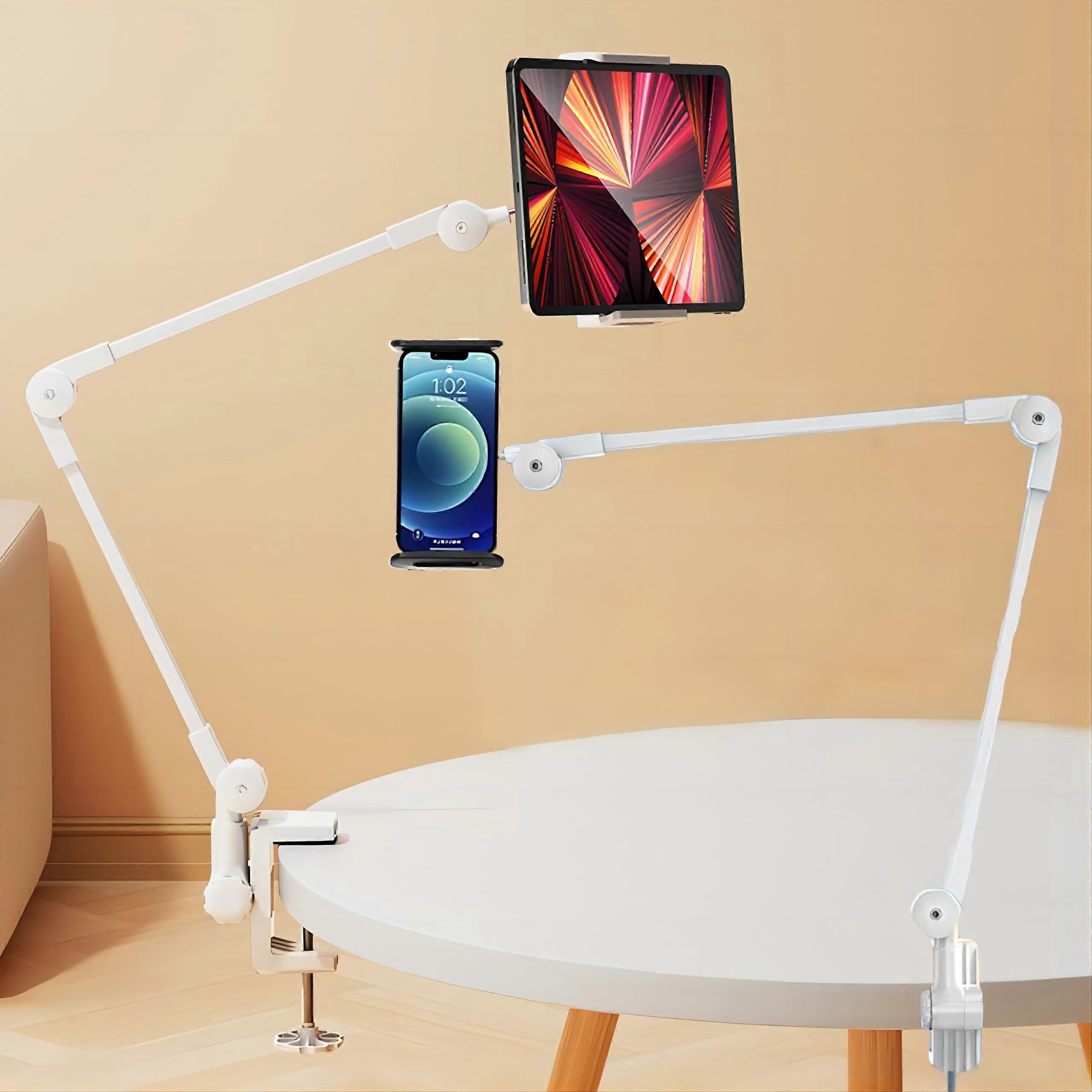 Phone Holder for Bed White Gooseneck Stand with Flexible Arm Clamp, Compatible with iPhone 15 Pro/14 Max/Plus and More