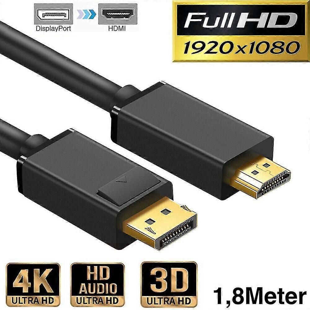 4k Display Port Dp To Hdmi Male Cable Adapter Converter Displayport 1.8m