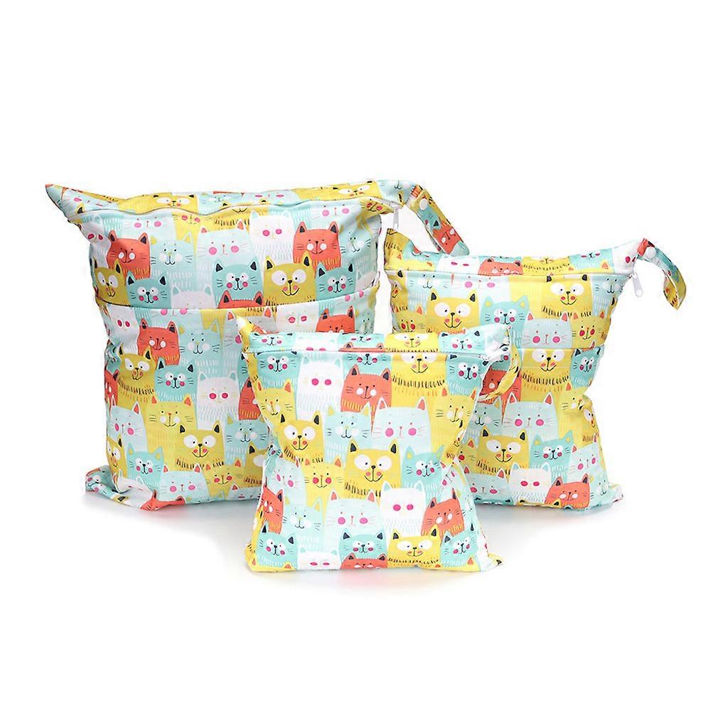 3 قطع طفل مطبوعة حفاضات حقيبة TPU للماء حفاض مزدوج سحاب حقيبة يد جيب لون القط