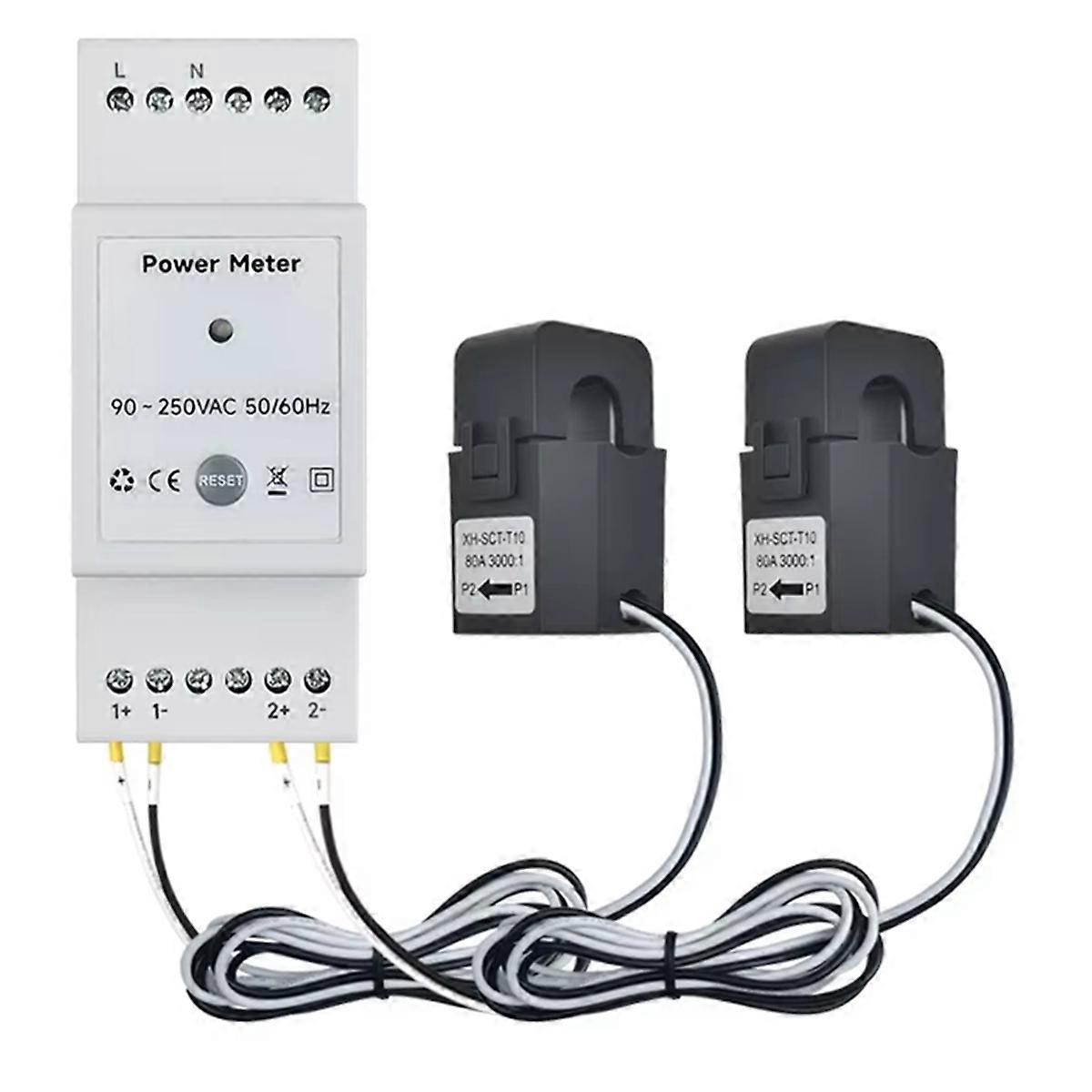 Tuya Smart WiFi Energy Meter Bidirectional 2Channel Din Rail with 80A CT App Monitor Export and Imp