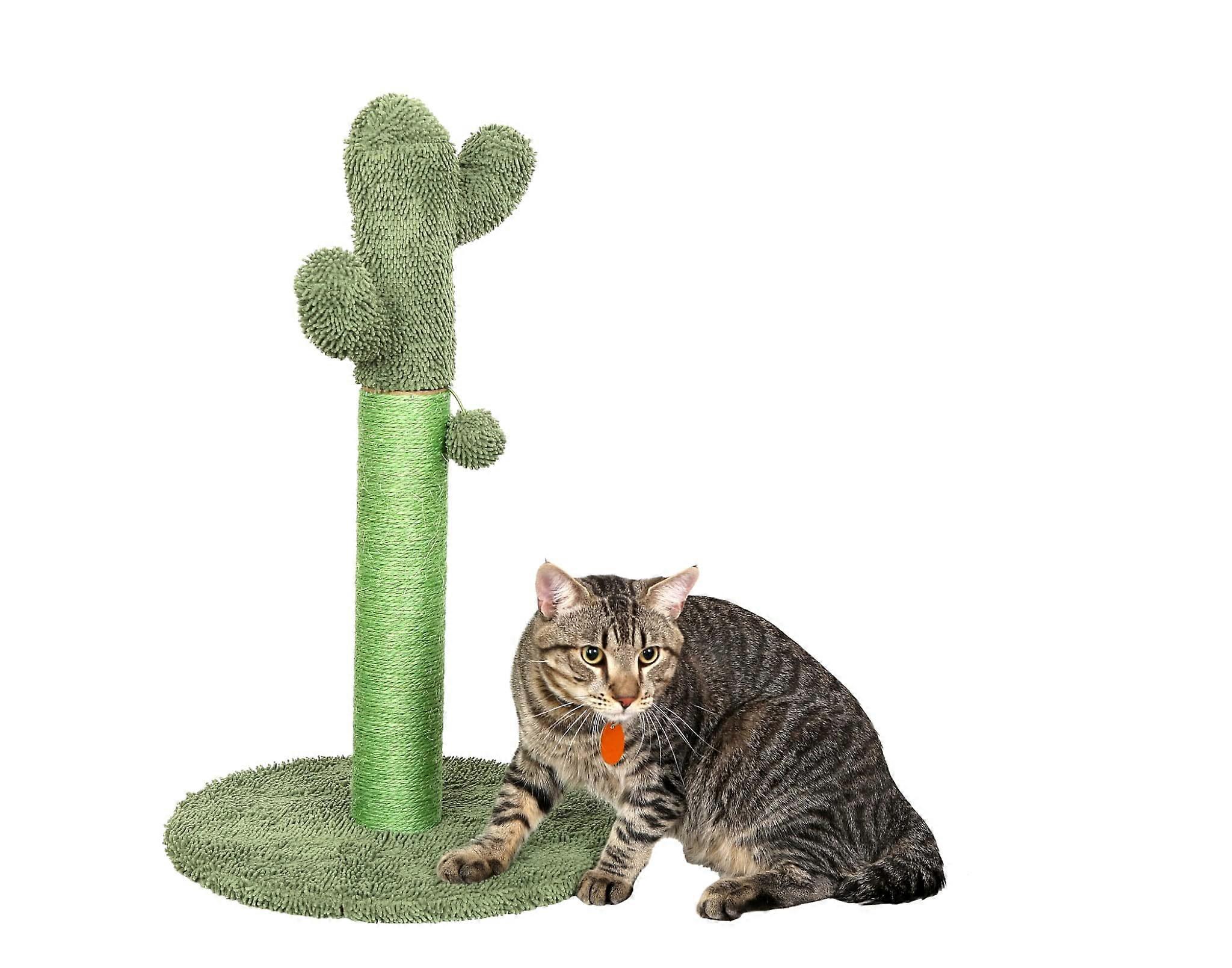Cactus Cat Scratcher Post, for All Cats, for Indoor Cats Claw Scratcher, with a Fluffy Green Dangling Ball