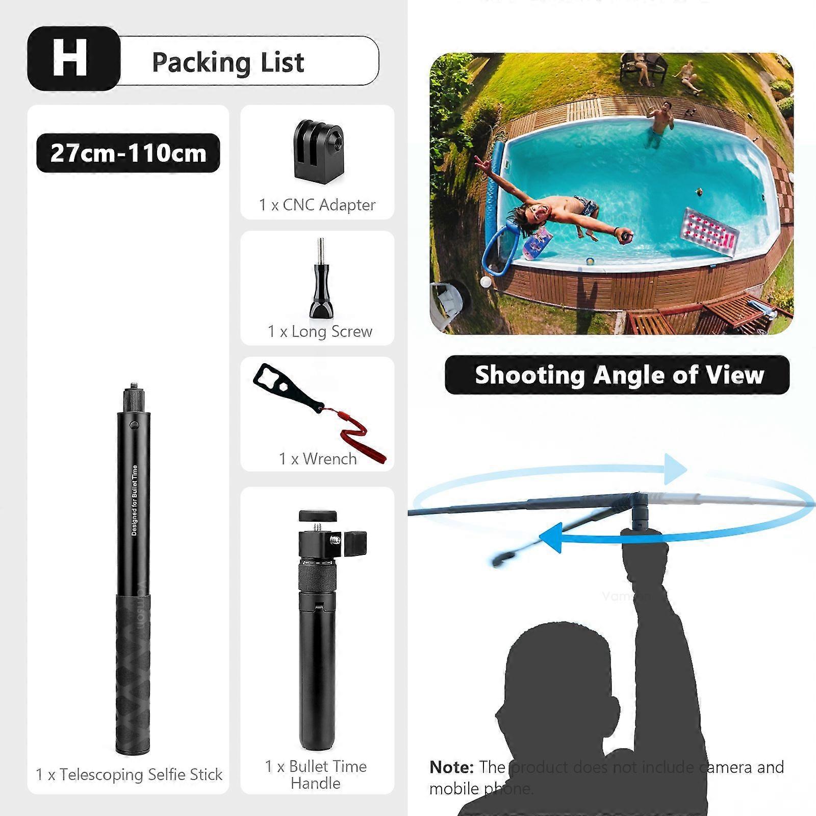 MaxGo for Insta360 X3 Accessories Rotating Bullet Time Invisible Selfie Stick Tripod Monopod Mount for Insta 360 ONE X2 Gopro