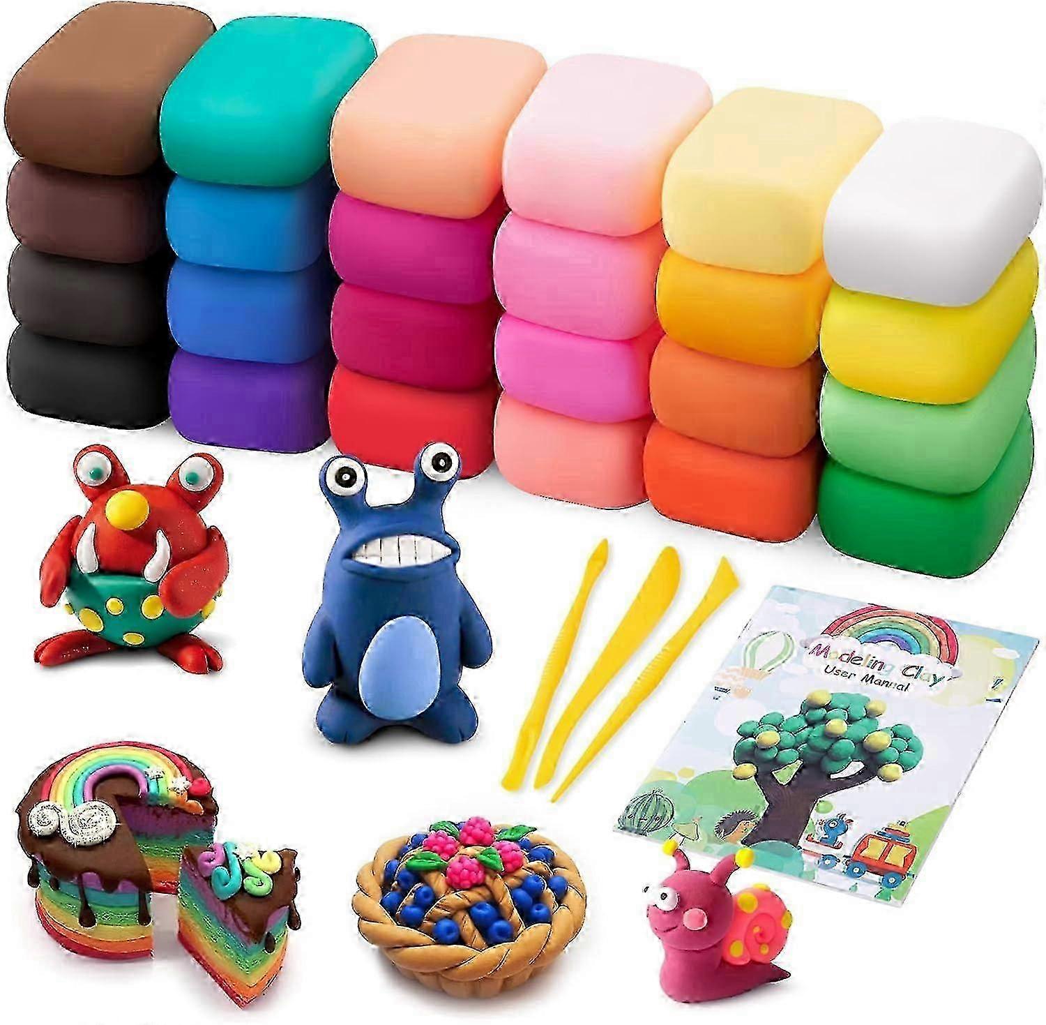 24-Color Air-Dry Modeling Clay Kit with Three Sculpting Tools Magic Foam Clay for Kids and Adults DIY Craft Clay Set as a Gift for Boys and Girls