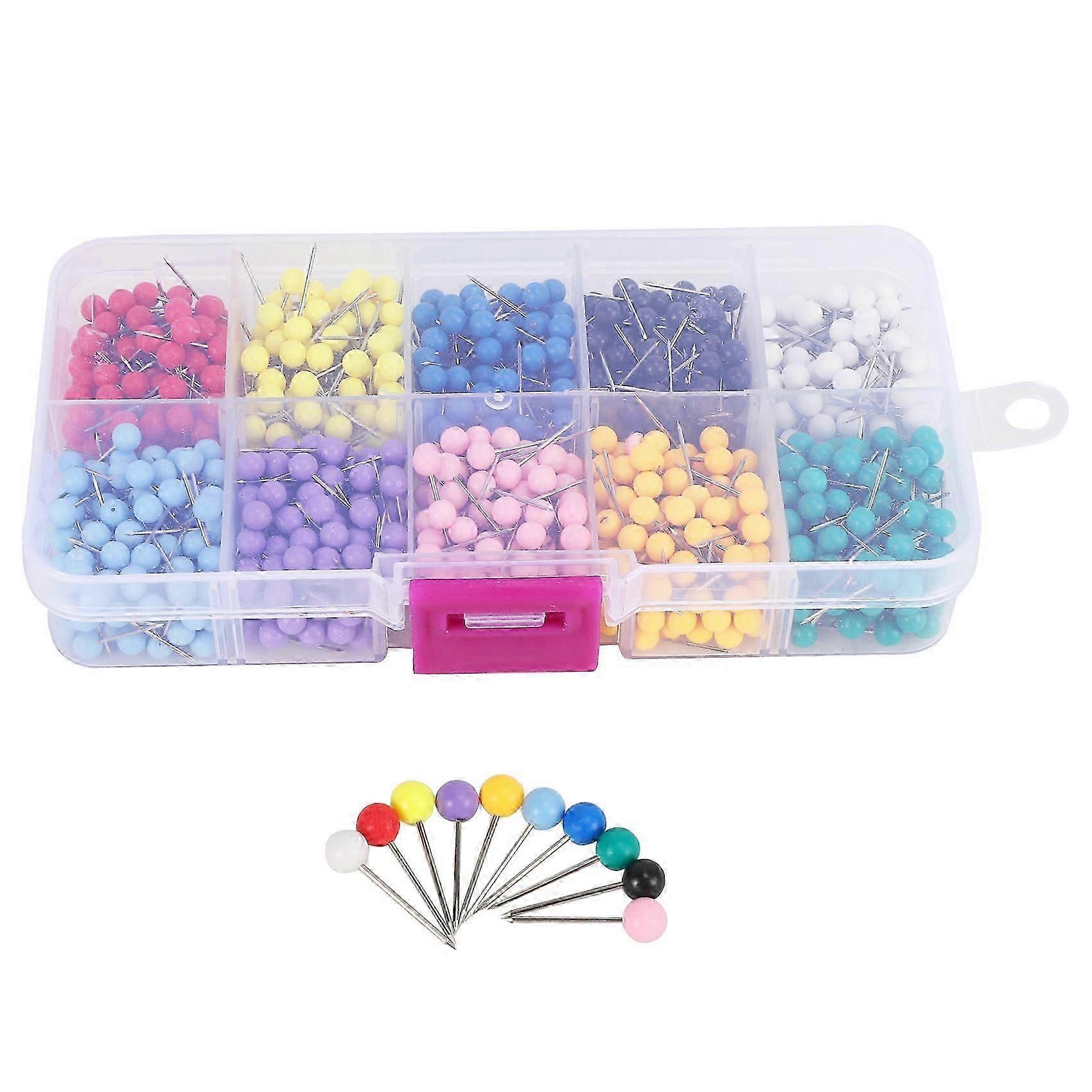 1000 Pcs Map Tacks Push Pins Plastic Head with Steel Point Cork,Board Safety Colored Thumbtack Office School Supply