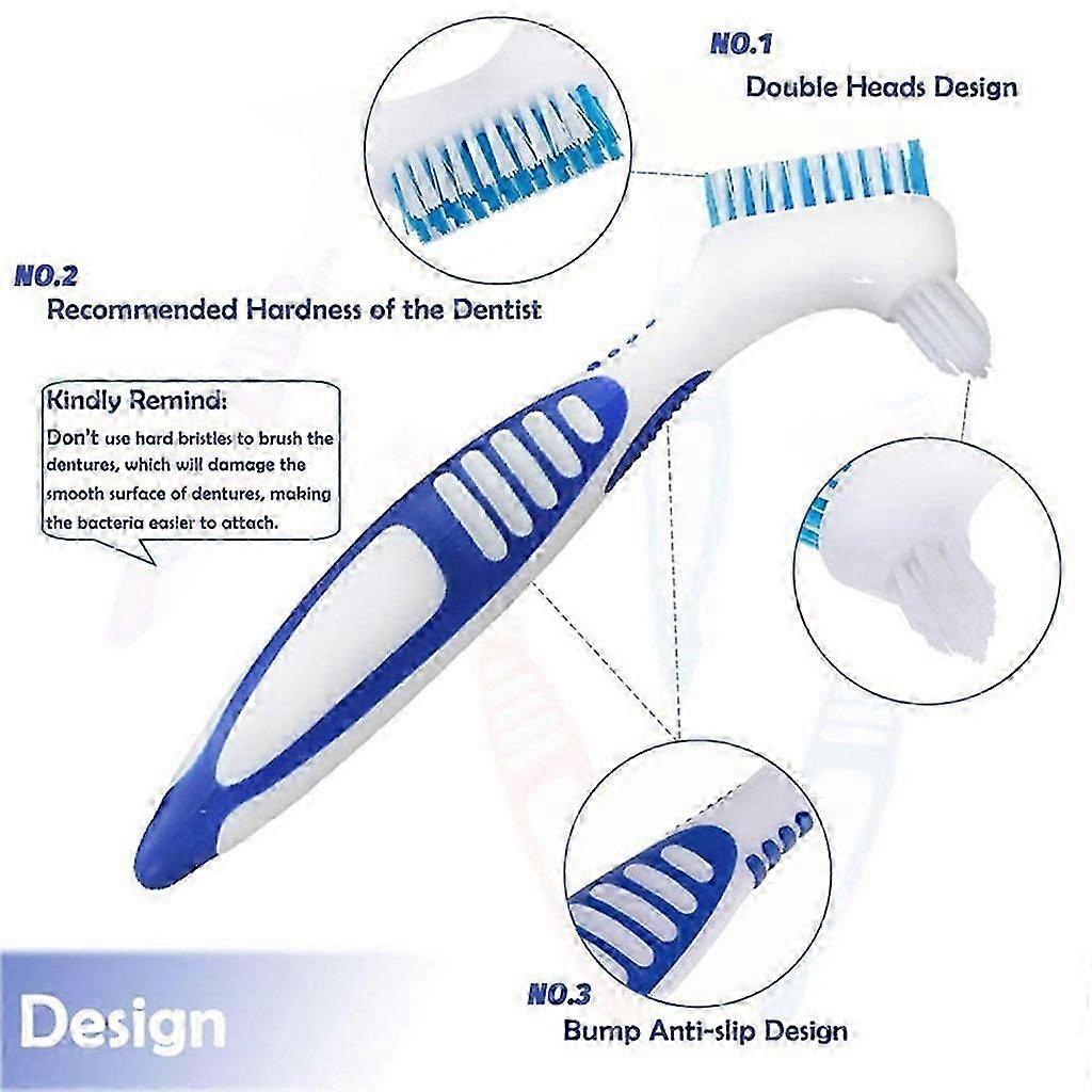 4Pc Denture Teeth Brush Easy Grip Handle Double Sided Toothbrushes