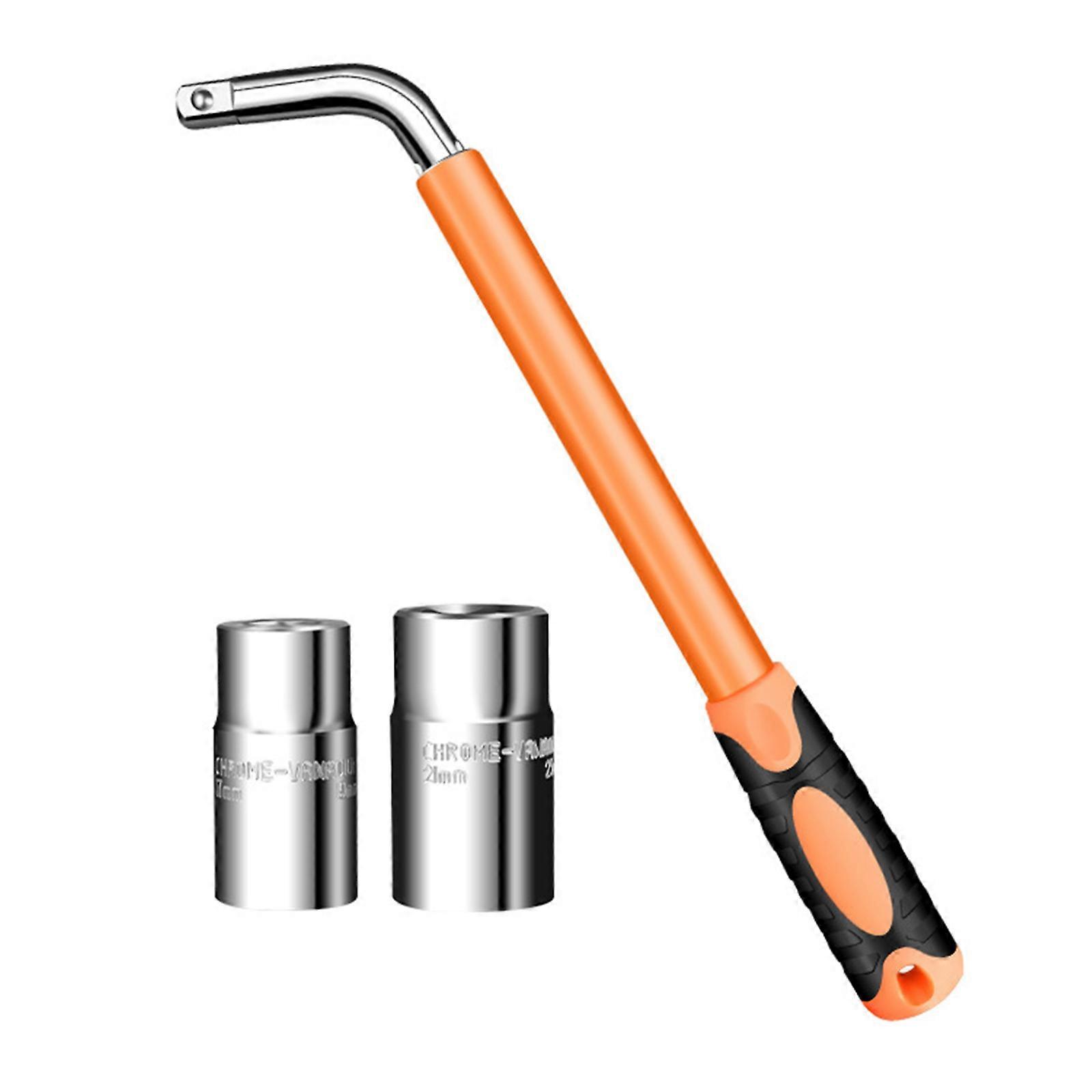 Heavy Duty L Type Wheel Wrench With Nonslip Grip Telescopic Handle for Secure Socket Retention Effortless Wheel Changing