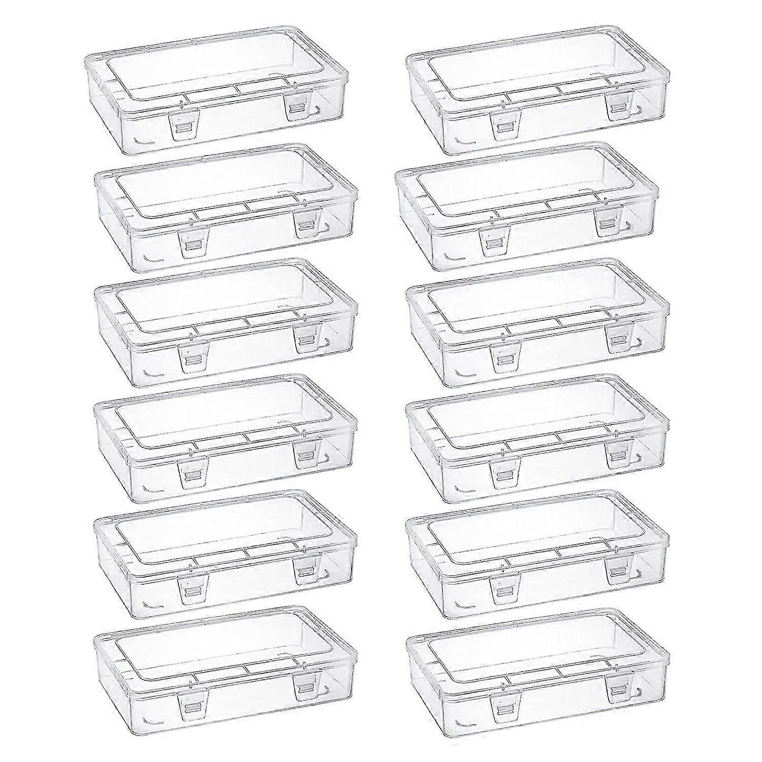 12-Pack Clear Plastic Storage Containers, 8 x 5 x 1.75 Inch Empty Hinged Box, Stackable Organizer