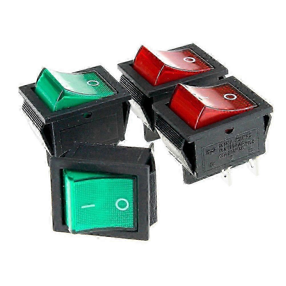 4pcs Red/Green Rocker Switch 16A 250V On/Off