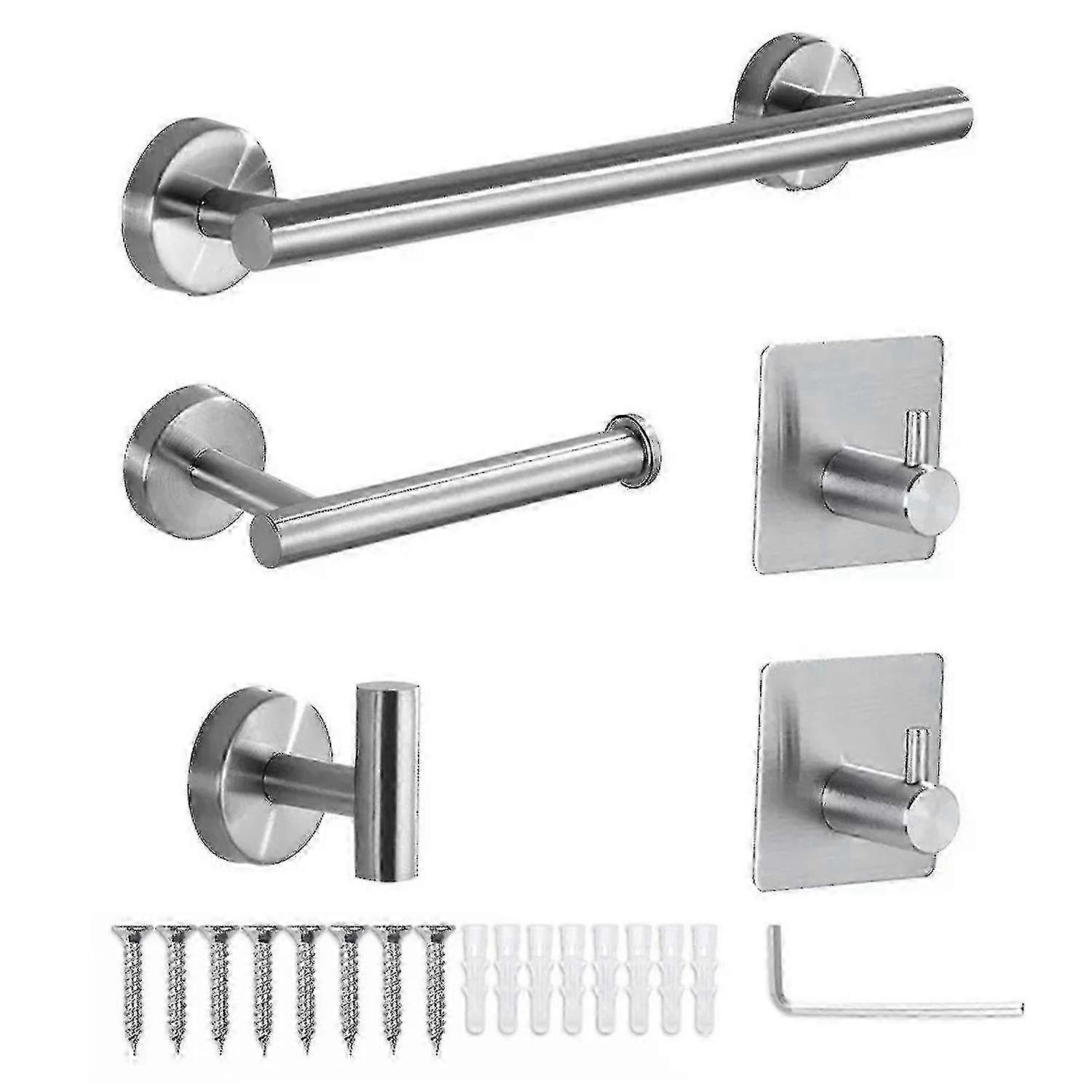 Bathroom Hardware Set - Towel Rack, Paper Holder, Hook - Silver
