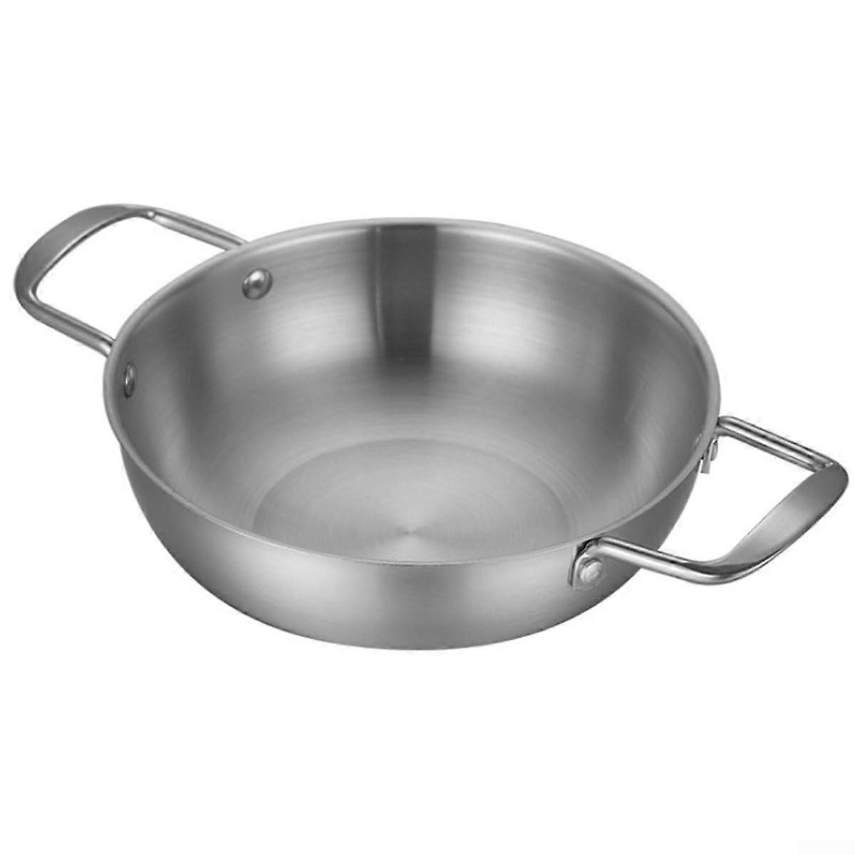 Paella pan with double handle, stainless steel, flat bottom, 28 cm (silver)