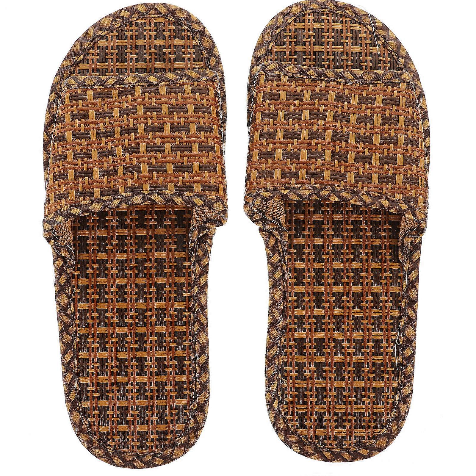 Comfortable Bamboo Straw Slides, Open-Toe Design for Warm Weather