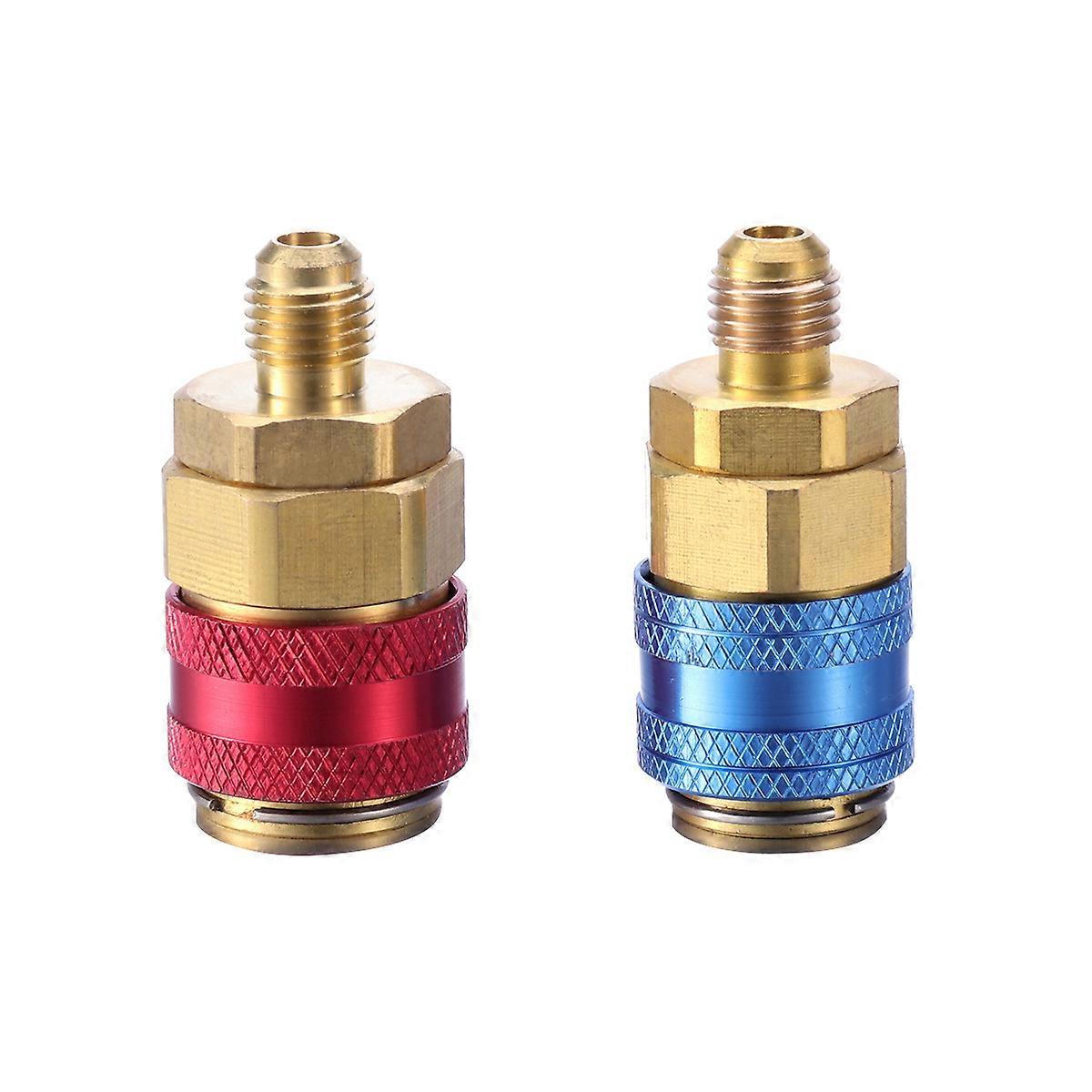 Brass Air Conditioning Connector with Colored Knobs for Car AC System Diagnosis and Charging Red Blue