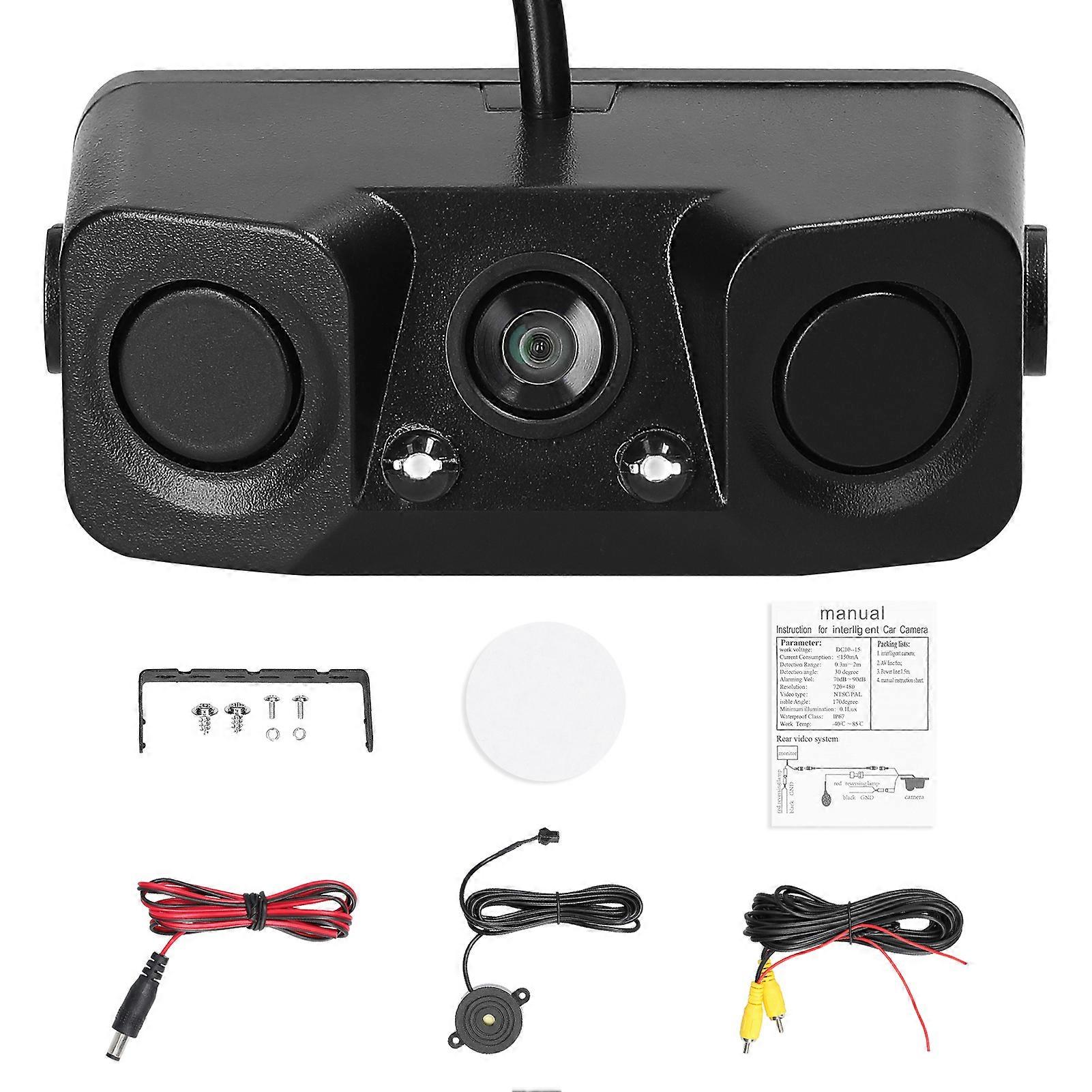 3 in 1 Visual Reversing Radars Camera Waterproof Video Rearview Camera Car Backup Camera with 2 Radars Detecting Sensors & Buzzer