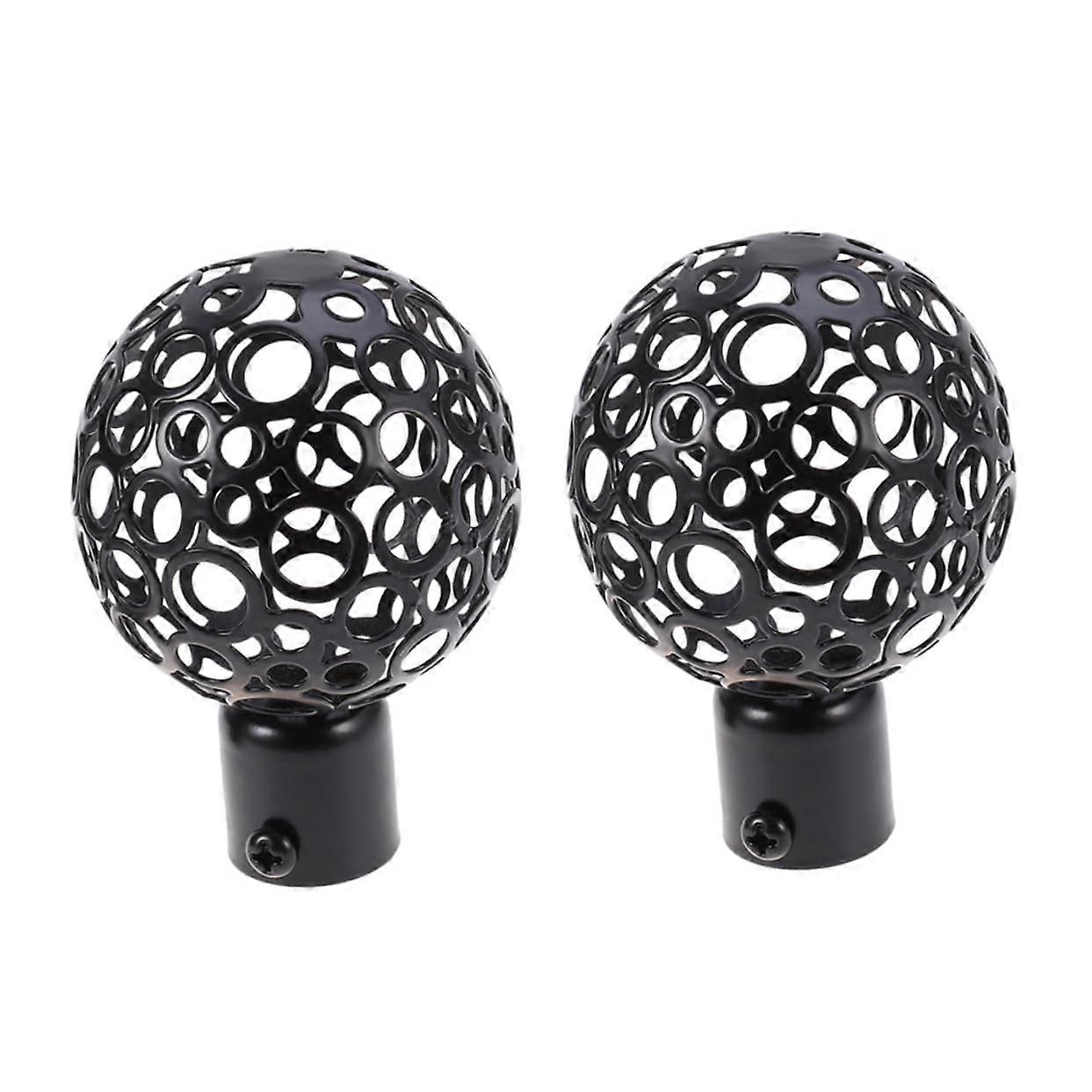 Curtain Rod Ends Black Metal with Hollowed Design for 1 Inch Curtain Rods - Compatible with Drapes and Window Curtains