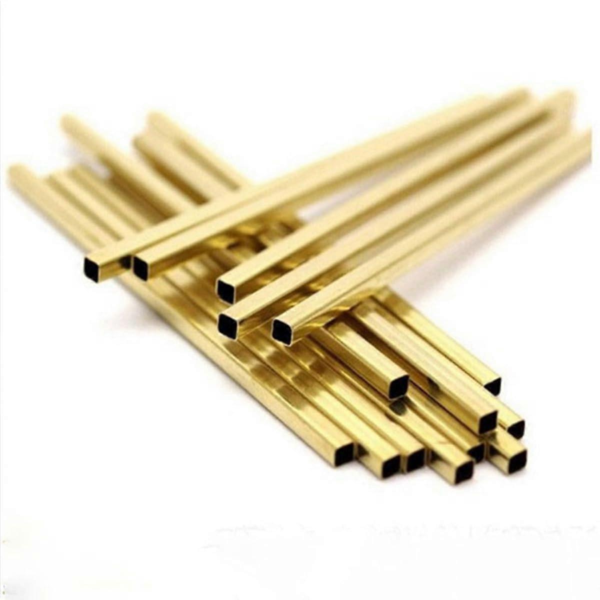 2 pieces brass square tube, length 10 mm, width 10 mm, wall thickness 1 mm, total length 500 mm