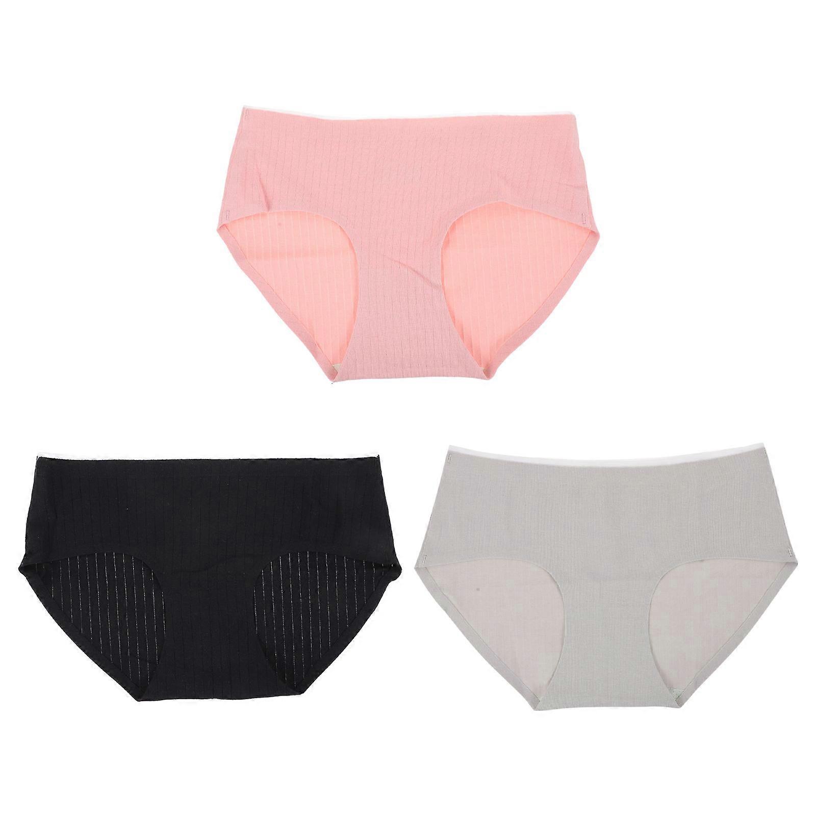 Ladies Briefs Cotton Underwear Mid-Waist Black Gray Pink 3Pcs