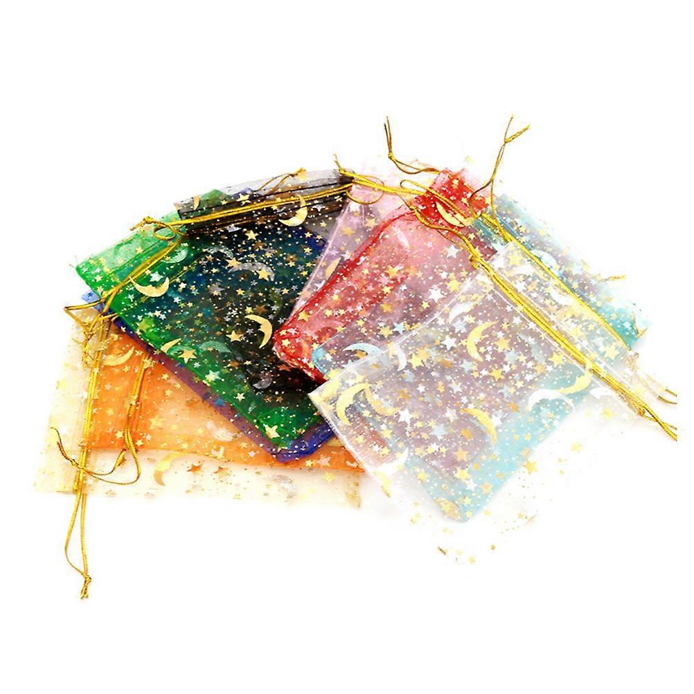 Star Moon Printed Bags Drawstring Gauze Bag Multi-Purpose Net Yarn Bag for Shop Use Red 7x9cm 100Pcs