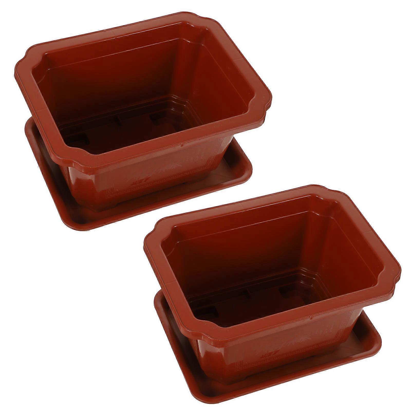 Plastic Rectangle Flower Pots 2 Sets for Garden & Indoor Plants Durable Reusable Planters with Spacious Root Growth for Succulents, Seedlings &