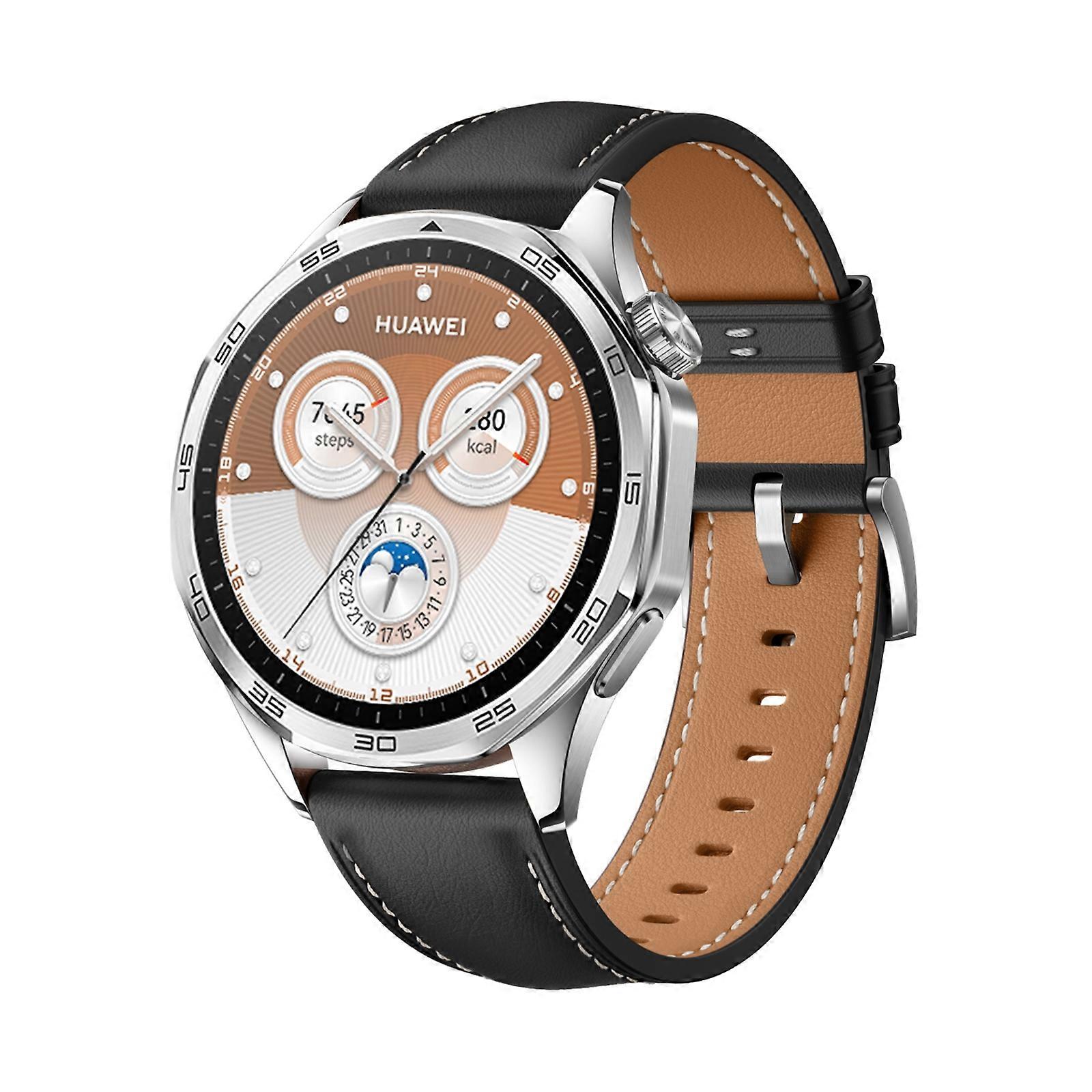 Silver Spänne Läder Klockband För Huawei Watch GT 5 46mm