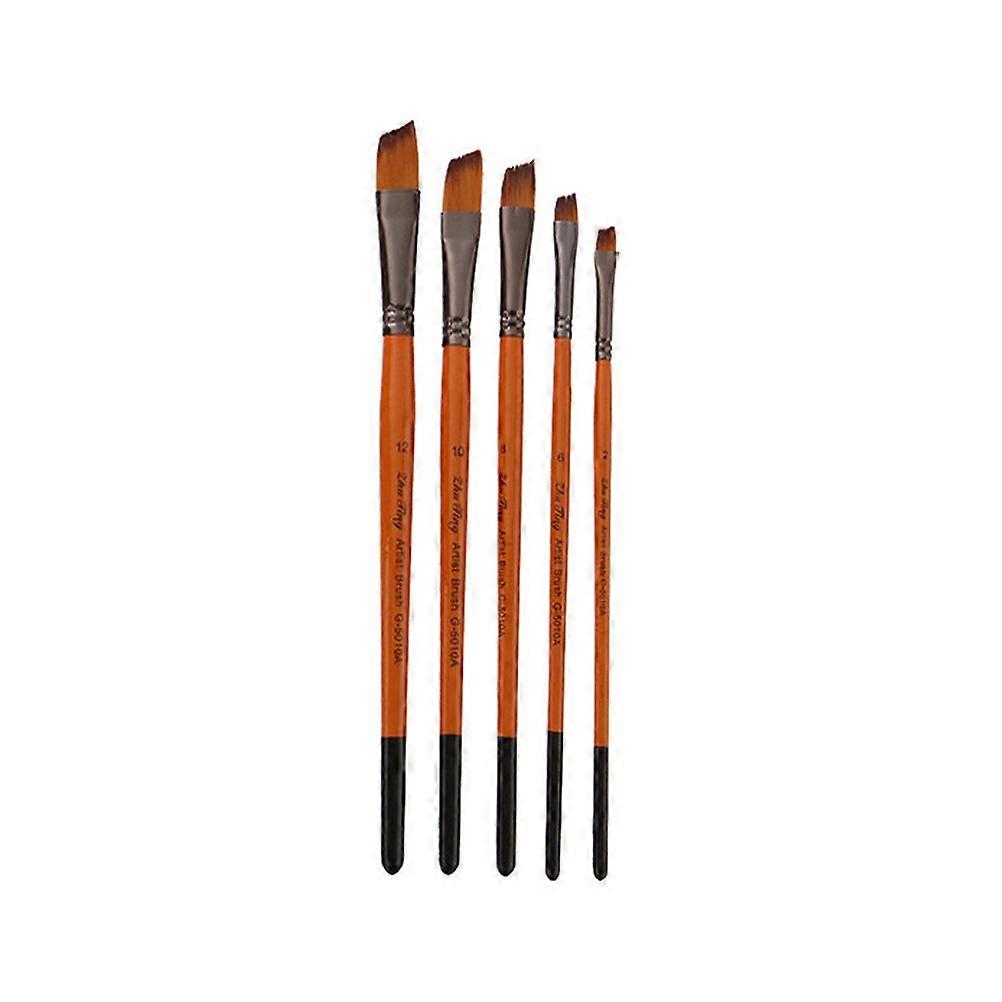 Artists Paint Brushes for Beginners Multi Needle Design Wood Handle Nylon Wool Material Orange and Red Poles 5Pcs
