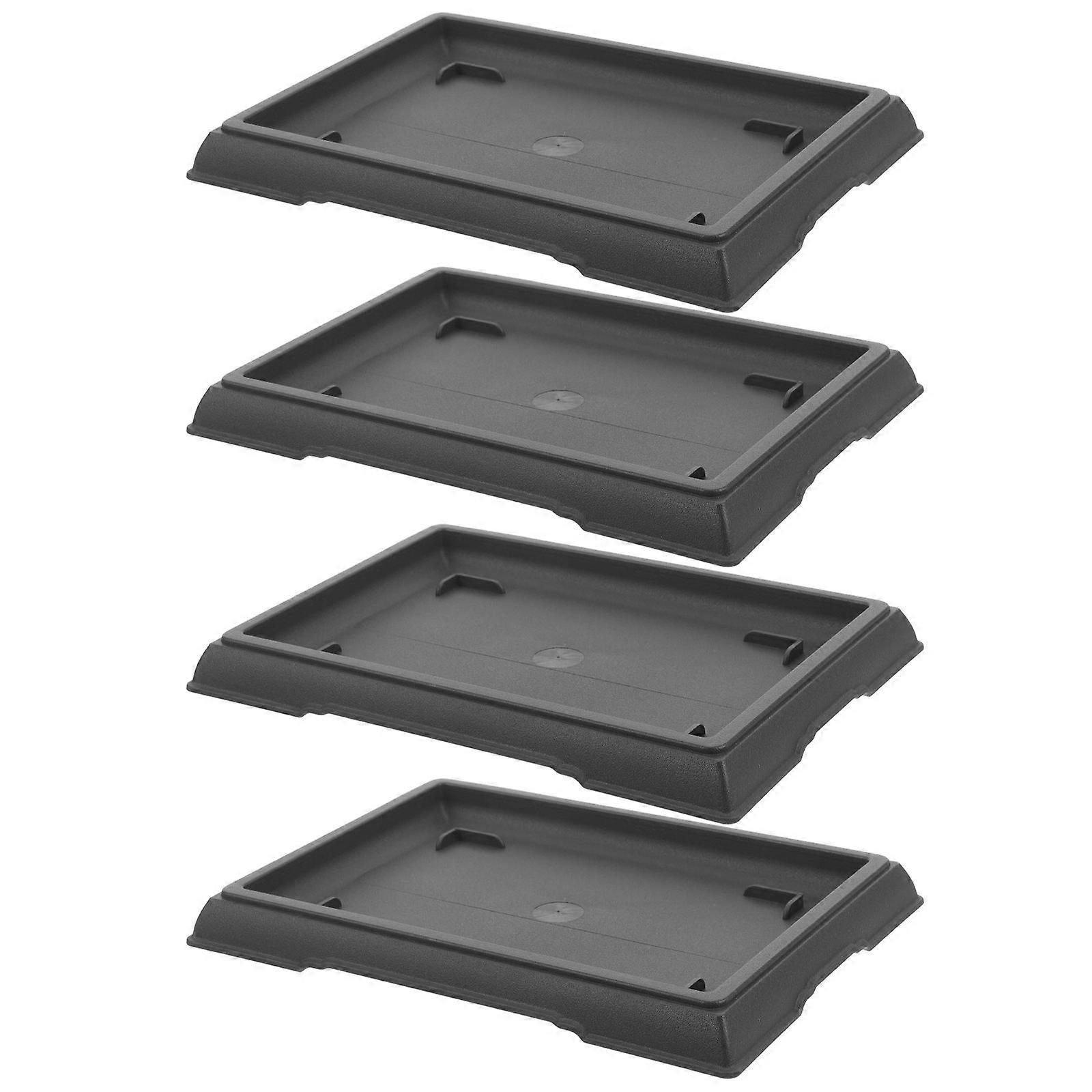 Plastic Planter Tray For Indoor Plant Care Rectangular Shape Dark Brown 18.00X13.00X1.70CM Prevent Overflow 4Pcs