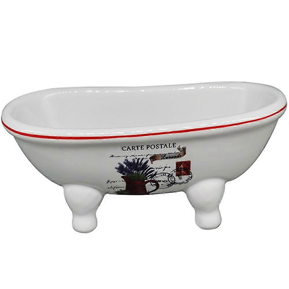 Bathroom Soap Dish Ceramic Organizer Bathtub Shape For Bathroom Use Self Draining Design 1Set