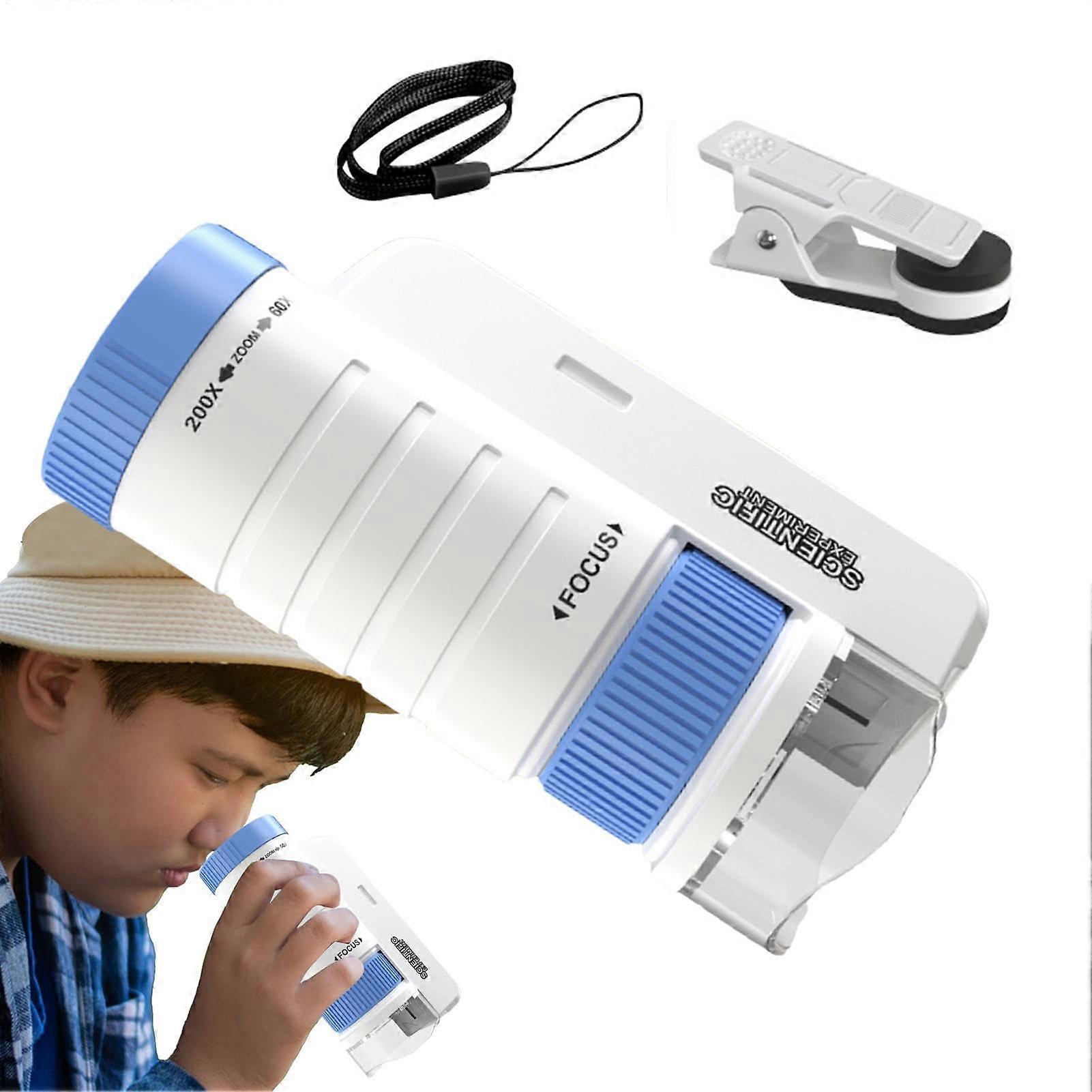 Handheld Microscope for Children, Student Science Microscope, Adjustable LED Blue and White With Stand