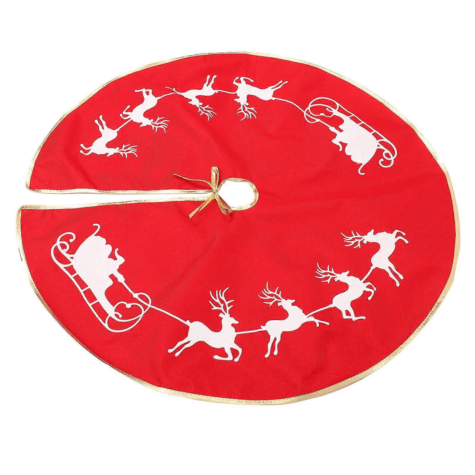 Traditional Tree Skirt Linen Christmas Decorations Square Red 100X100CM Decorative 1Pcs