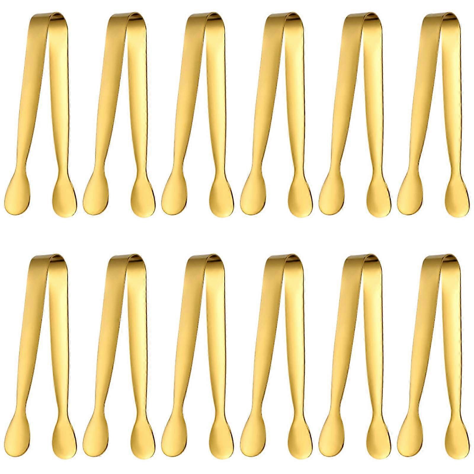 Ice Tongs Set 12 Pieces Stainless Steel Serving Tongs for Weddings Parties Buffets Barbecues Gold Color
