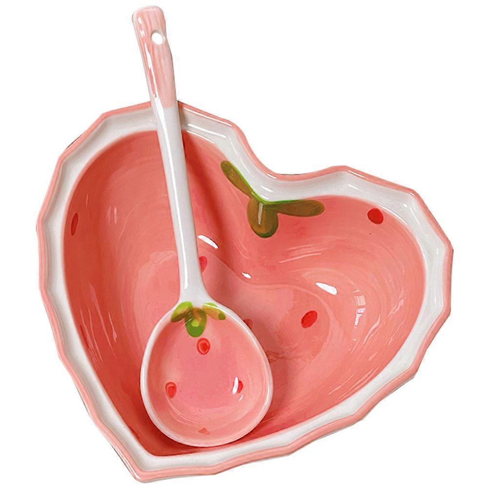 Party Tableware Strawberry Pattern Serving Bowl Multi Function Food Spoon Decorative Home Accessories 1Set