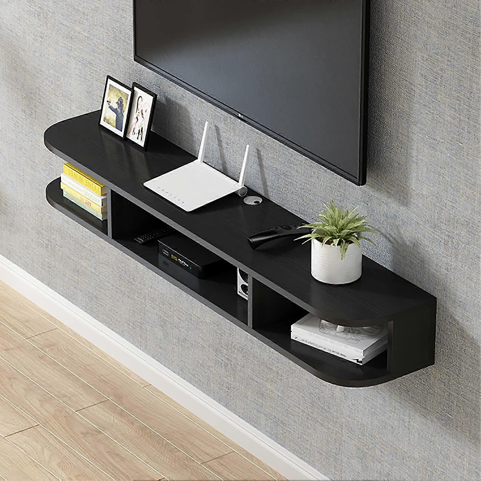 Wallmounted floating TV cabinet, entertainment center stand, shelf, storage unit for audio/video console, cable box, router, black, 100 x 24 x 20 cm.