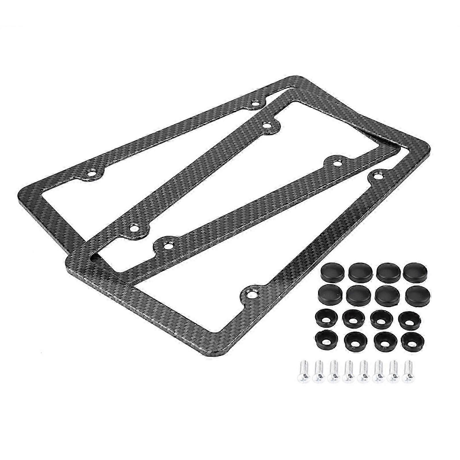 2pcs Carbon Fiber License Plate Frame Cover with Screw Cap for American Vehicles