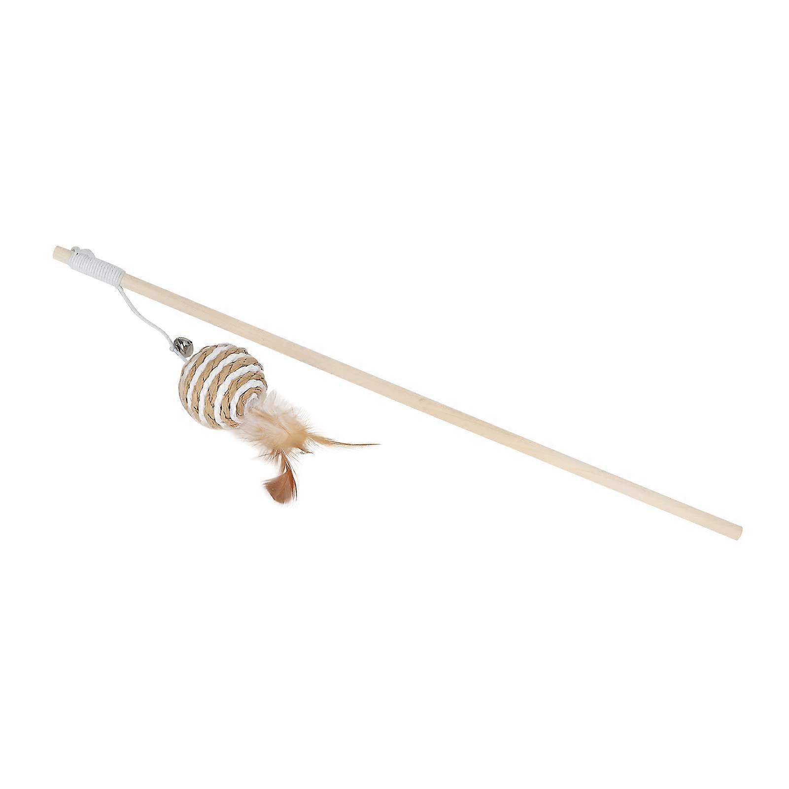 Cat Teaser Wand, Interactive Wooden Cat Toy Stick with Round Ball Feather for Kittens, All Breeds, Durable Pet Play Accessory