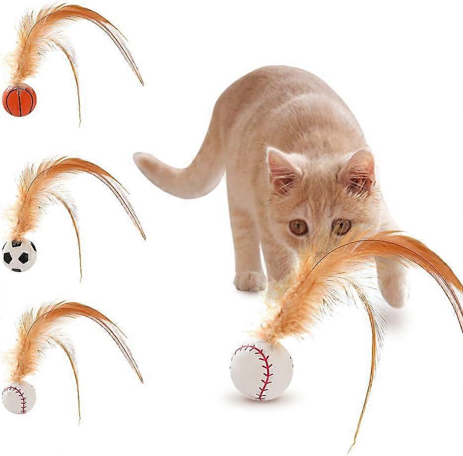 Interactive Cat Toy - 3 Feather Balls for Cats, Elastic Silicone Design, Engaging Play for Indoor Cats, Durable and Fun