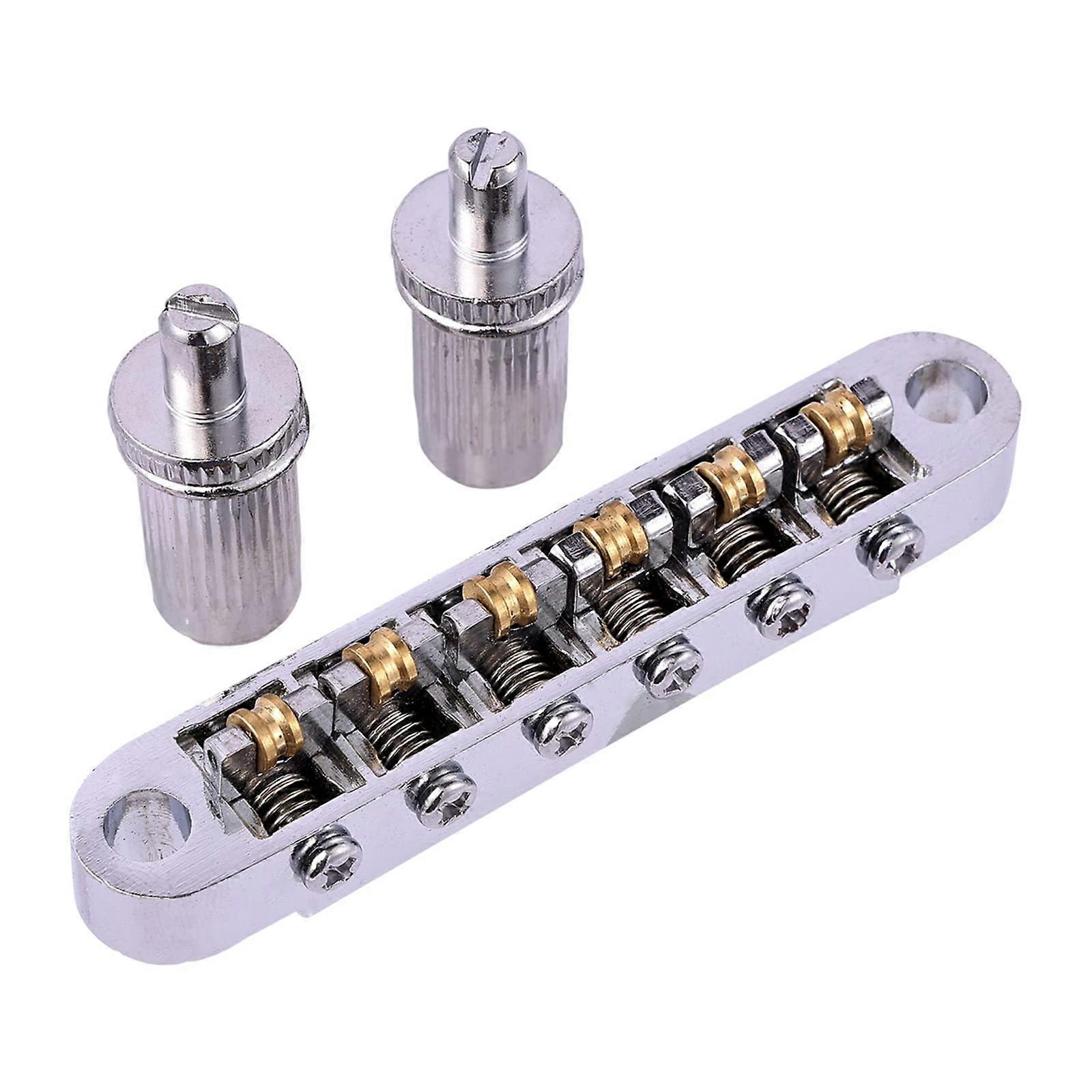 Guitar Roller Saddle Bridge TuneOMatic Bridge with Post Hole 6.3 mm Replacement Set for Most 6String Electric Guitars