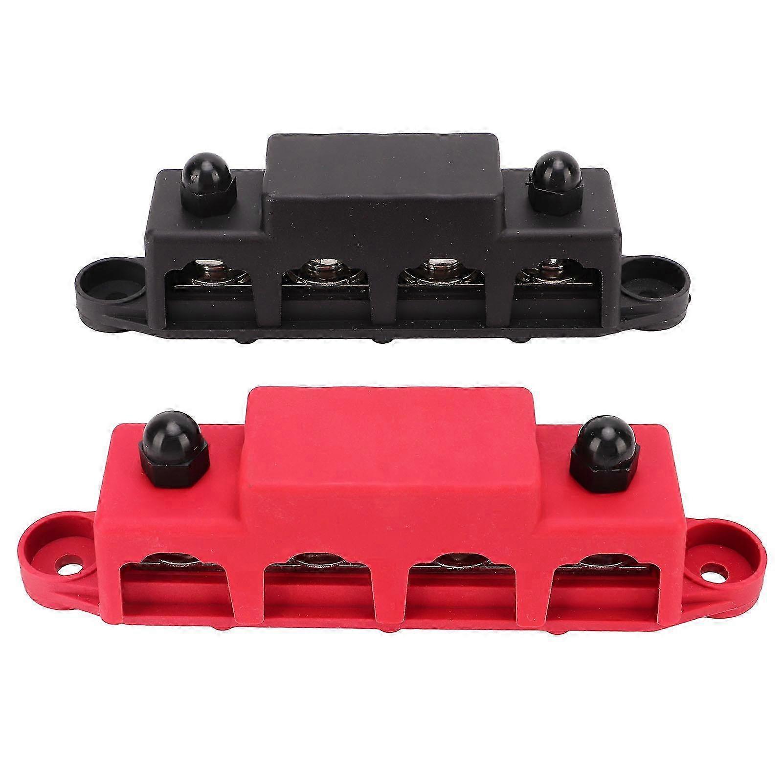 2pcs Black Red 4 Stud Power Distribution Block Marine Bus Bar with Cover for Vehicles 5/16in Stud